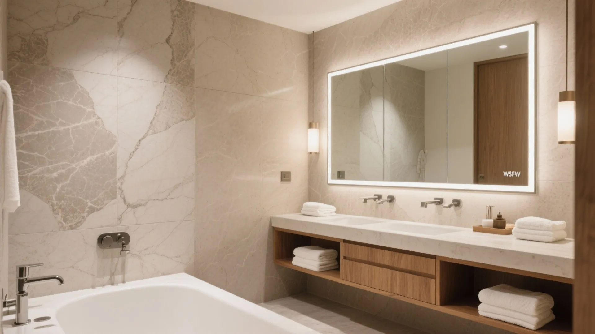 Faux stone and concrete for a spa-hotel vibe
