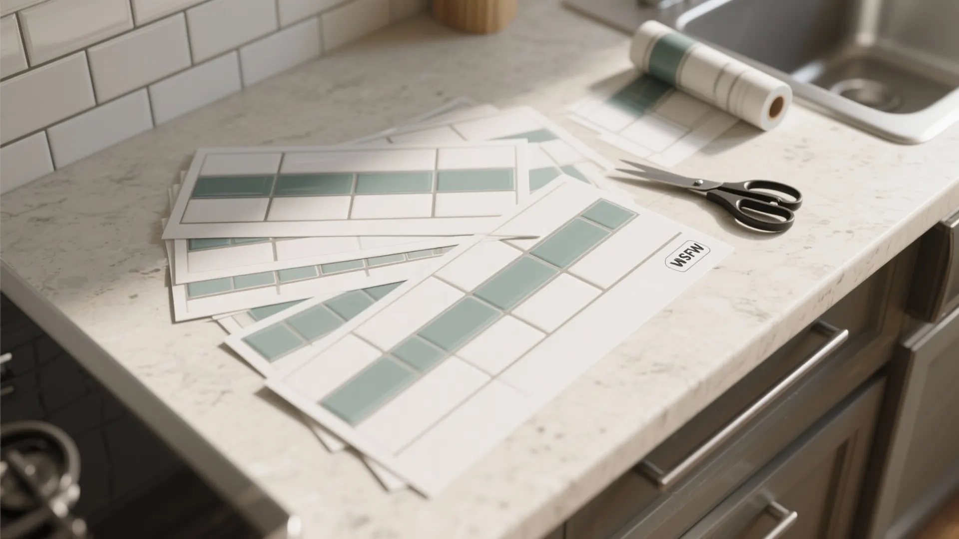 2. Faux tile wallpaper for a backsplash look