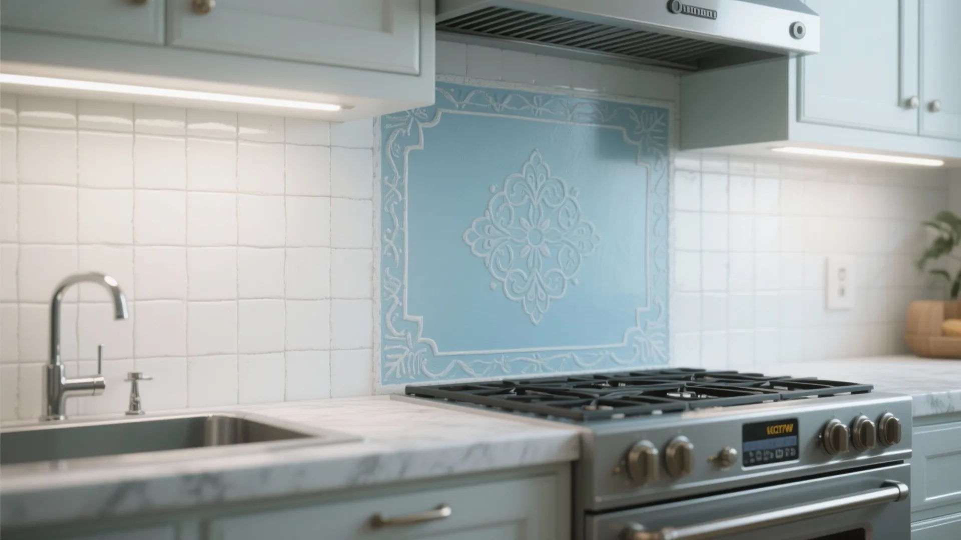 3. Faux Tile Backsplash (Kitchen-Friendly)