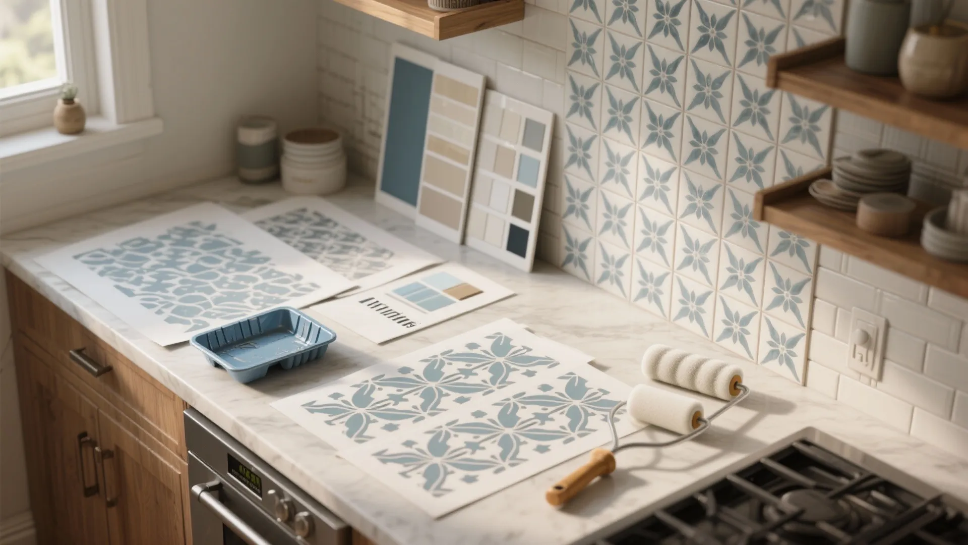 Faux Tile with Repeating Stencil