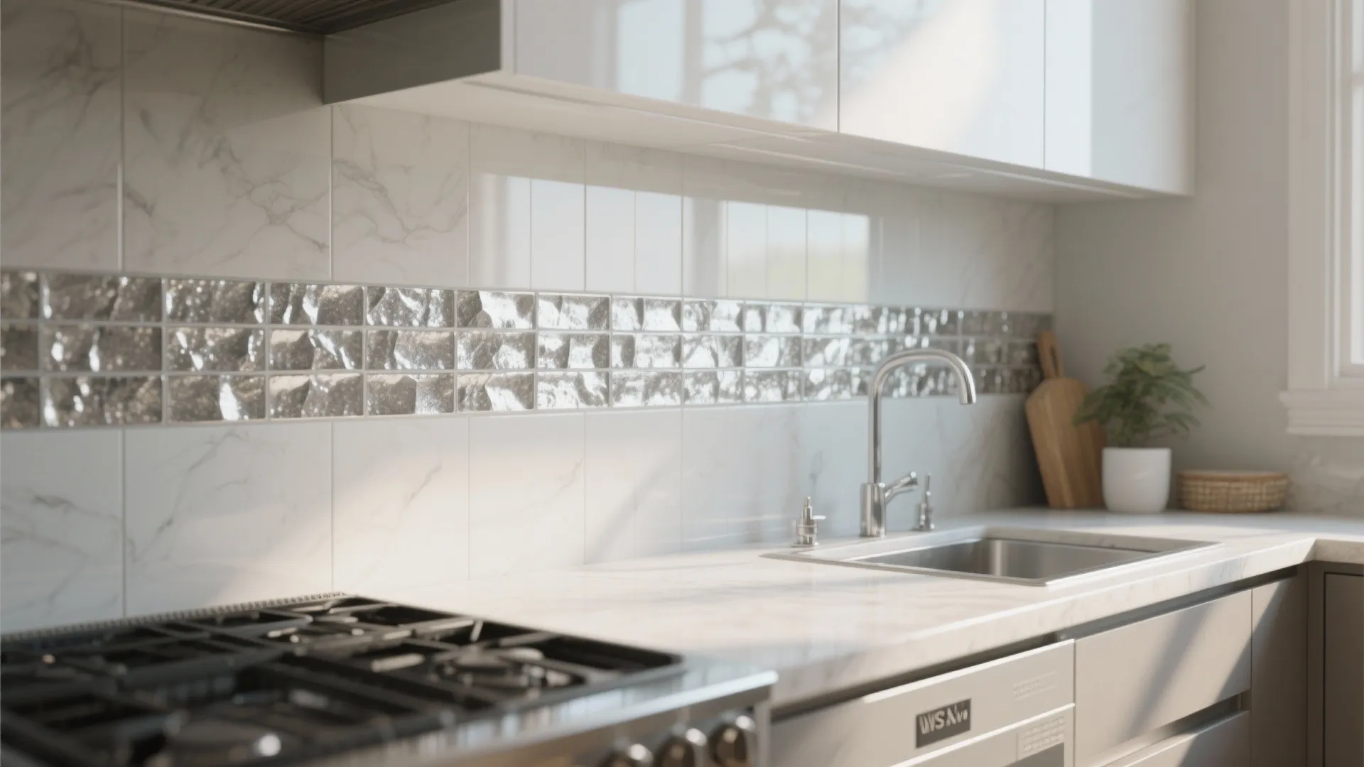 3. Faux tile backsplash and accent strips