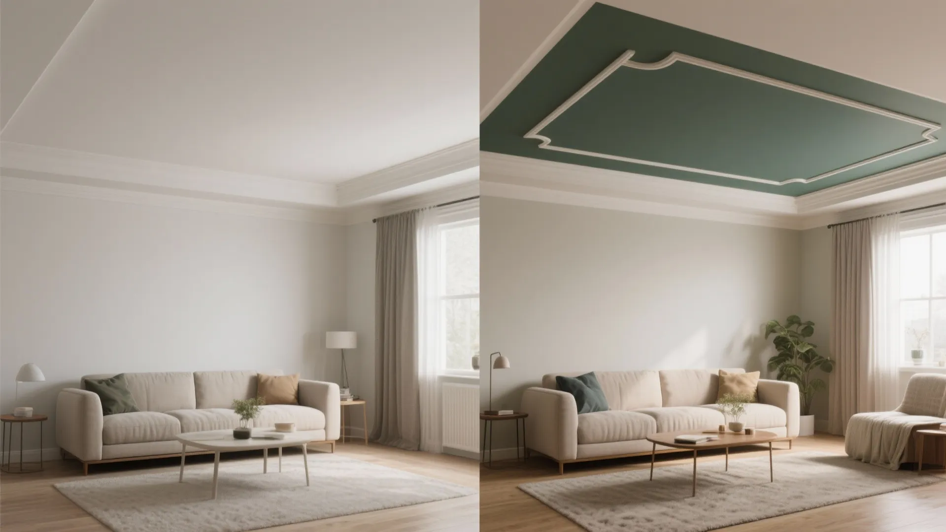 5. Create a faux tray ceiling with paint or framing