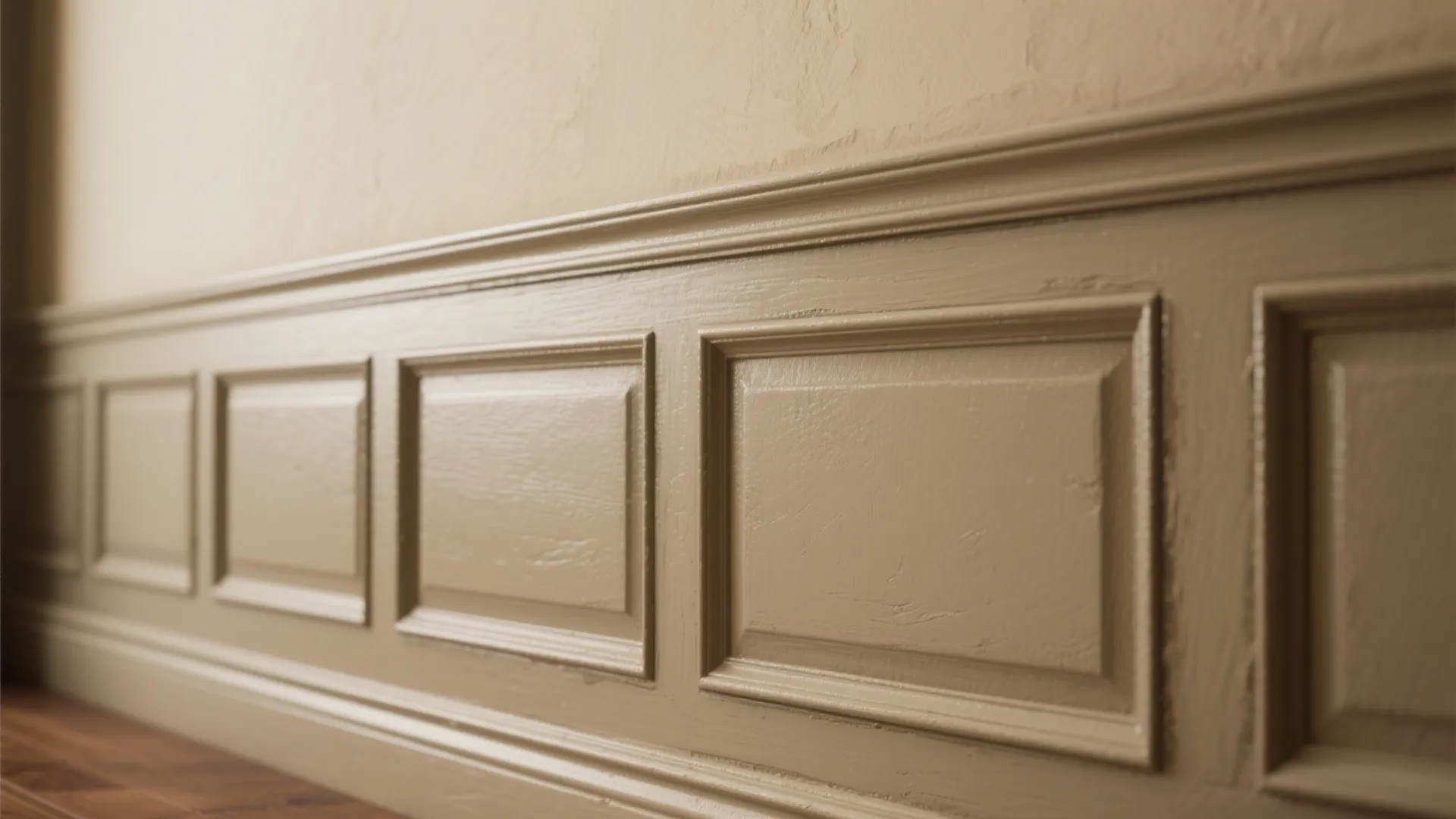 Close up view of classic brown wall panel design on a neutral colored interior wall