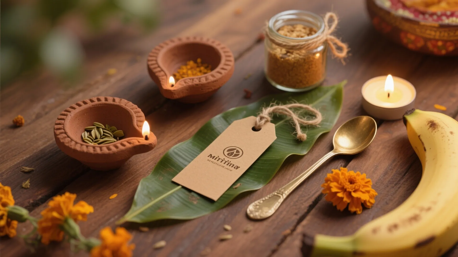 Food & Favor Styling with Brass, Banana Leaf, and Warm Lights