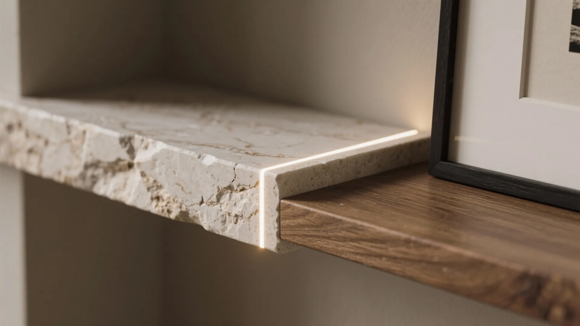 Feature wall with natural materials and art