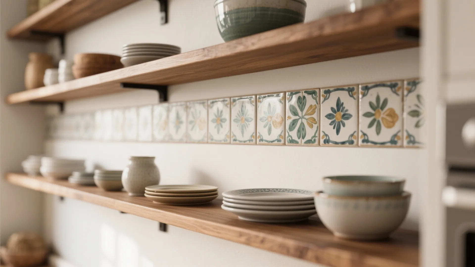 3. Feature strip behind open shelving