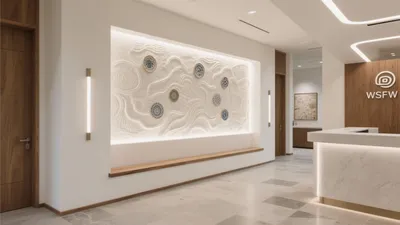 Modern Reception Area with Illuminated Art Wall