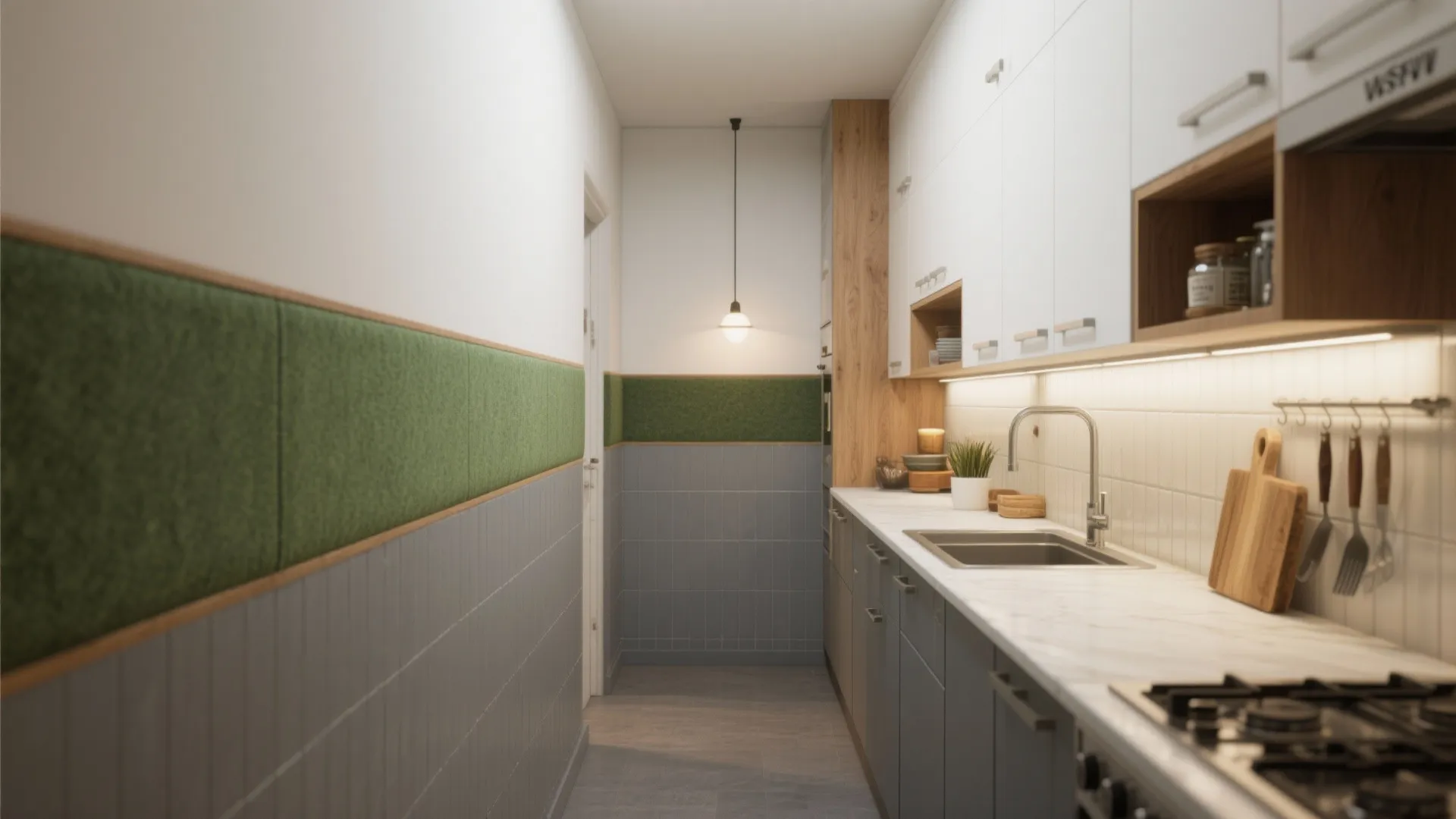 Two-Tone Felt Backsplash Bands for Visual Rhythm