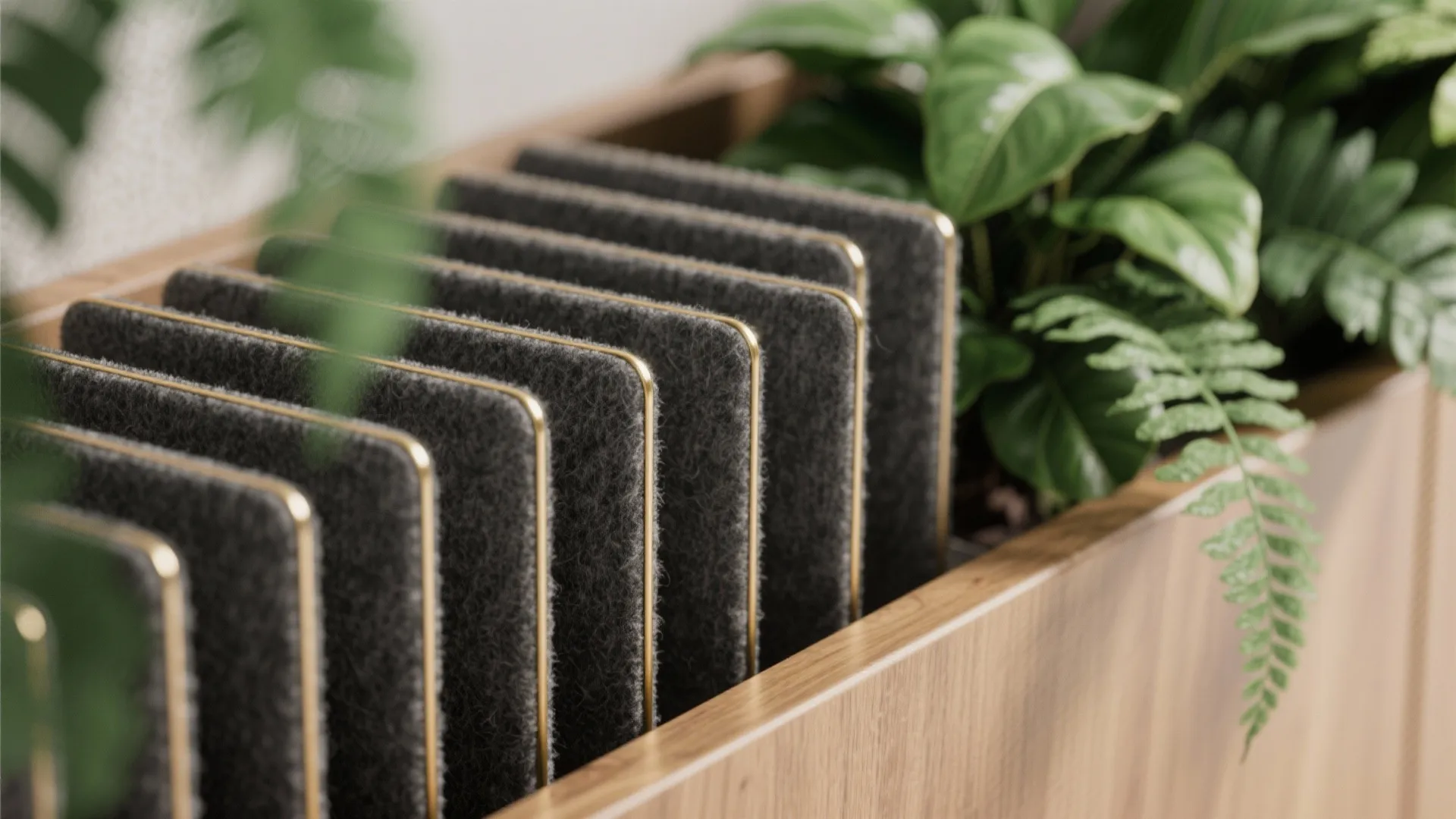 Acoustic felt panels and green partitions for calm dining