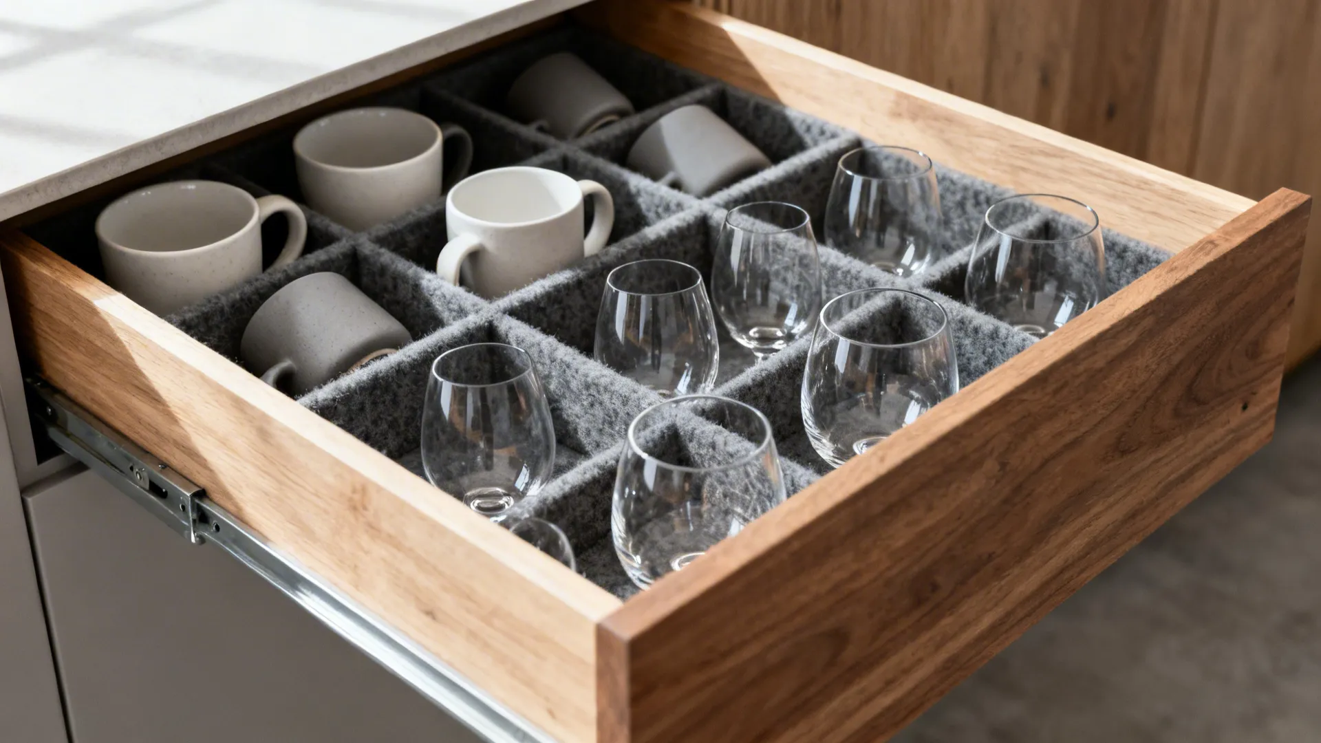 4) Soft-lined grid for cups and glasses