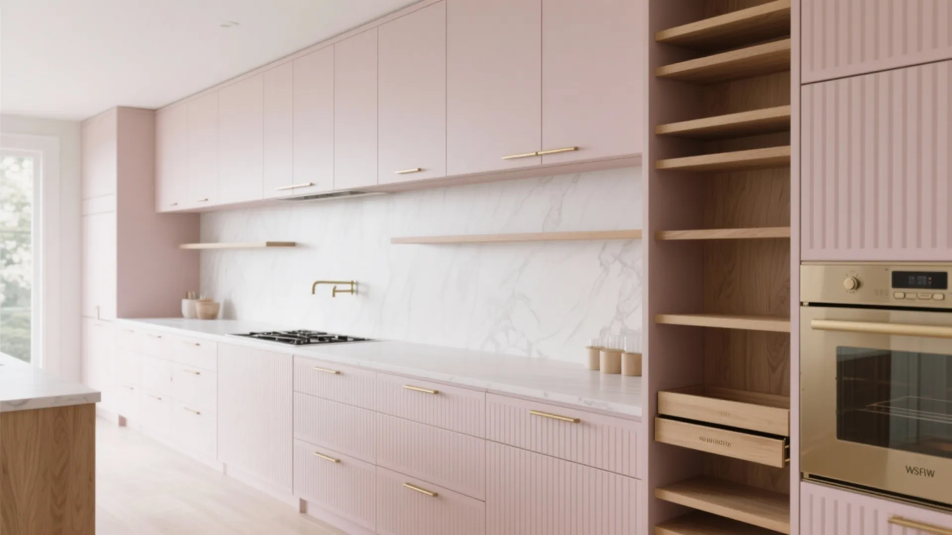Minimalist kitchen storage with a feminine edge