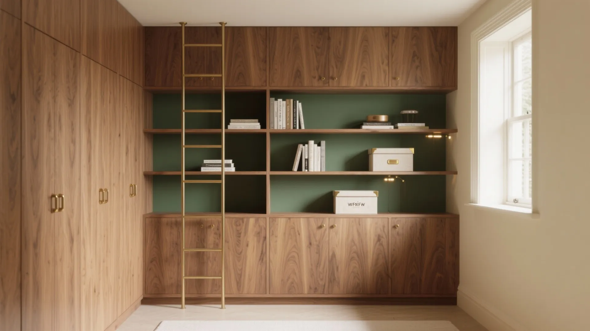 Library-Style Wall-to-Wall Shelving (Fenwick Vibe)