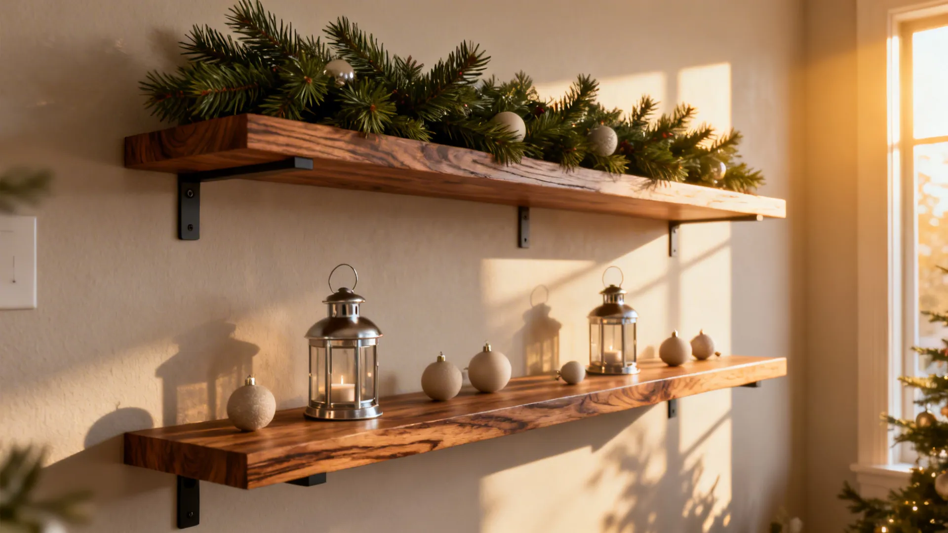 2. Festive Floating Shelves