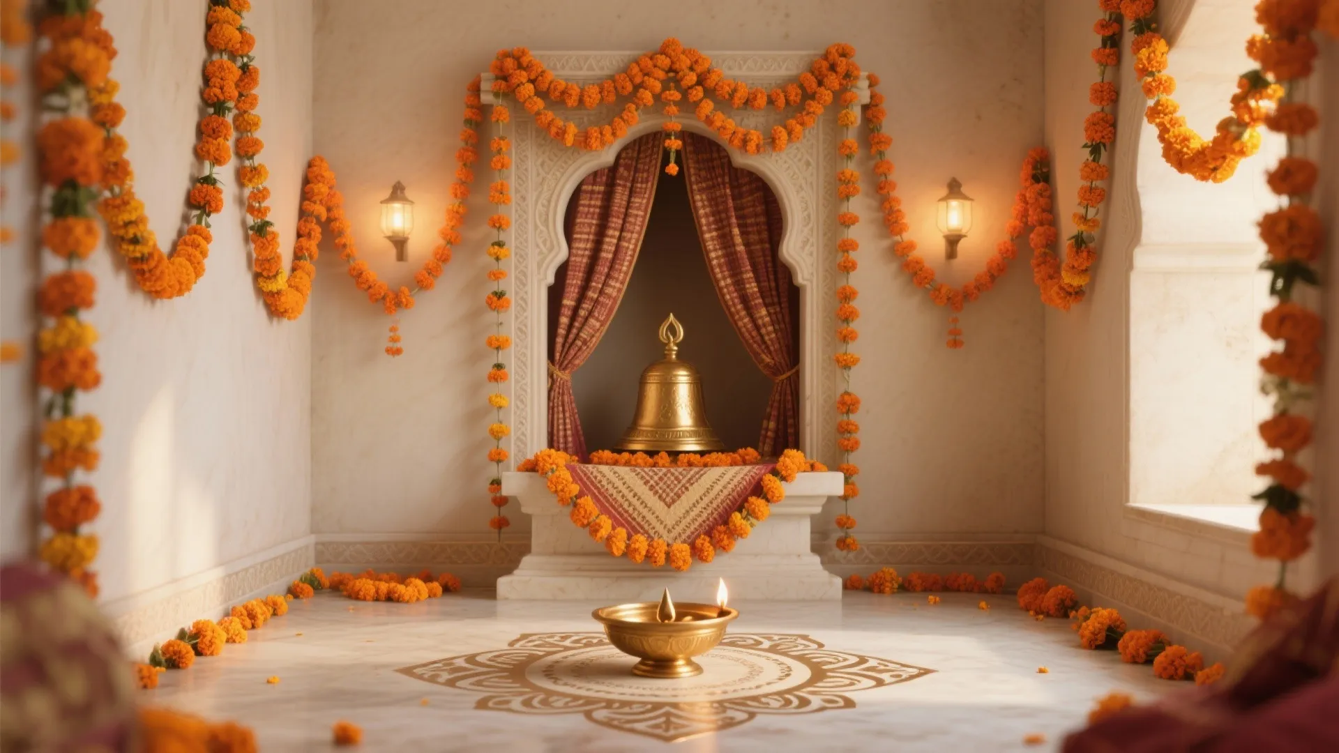 Festive Layers: Torans, Rangoli Decals, and Floral Alternatives