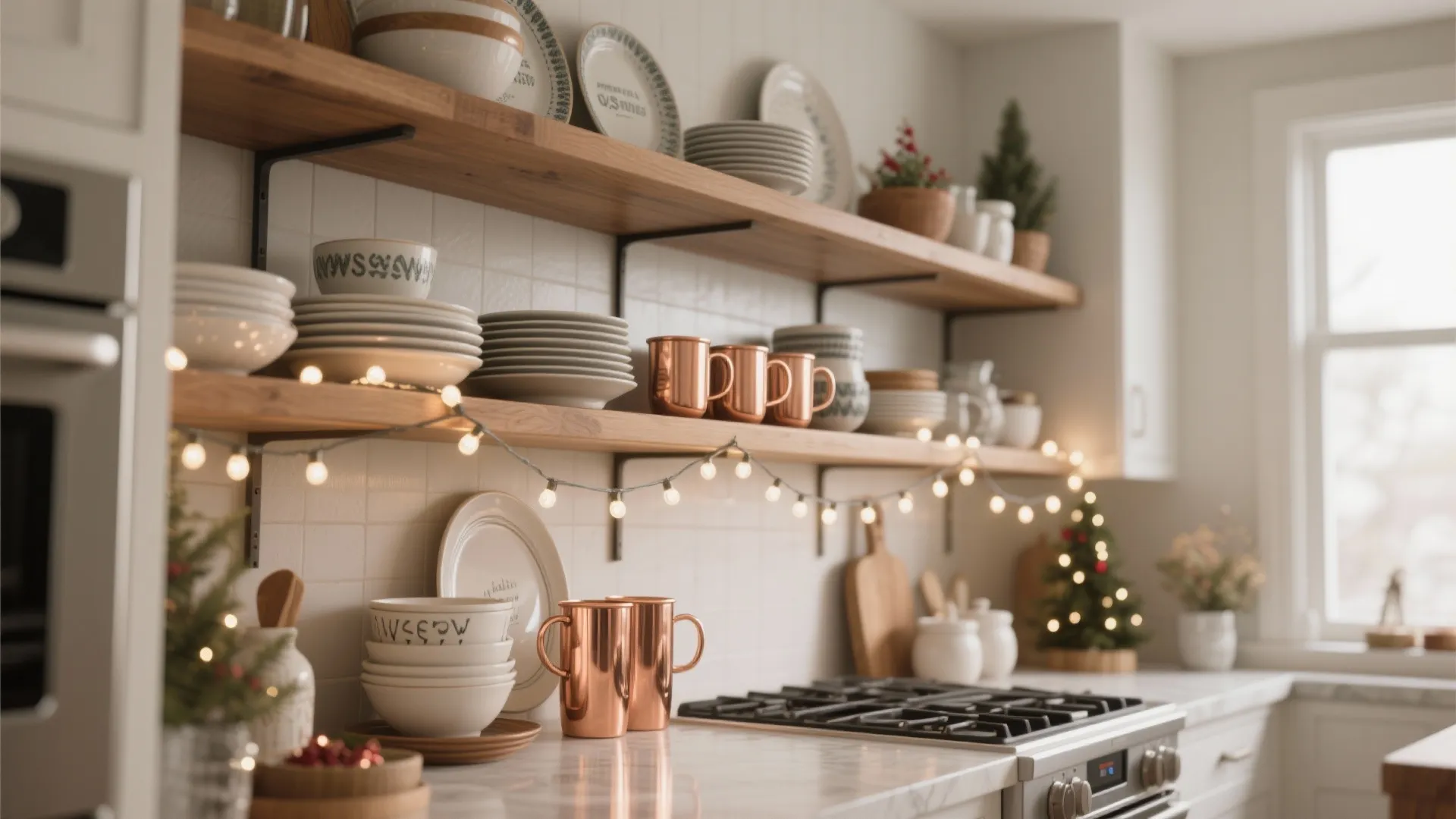 2. Festive Open Shelves