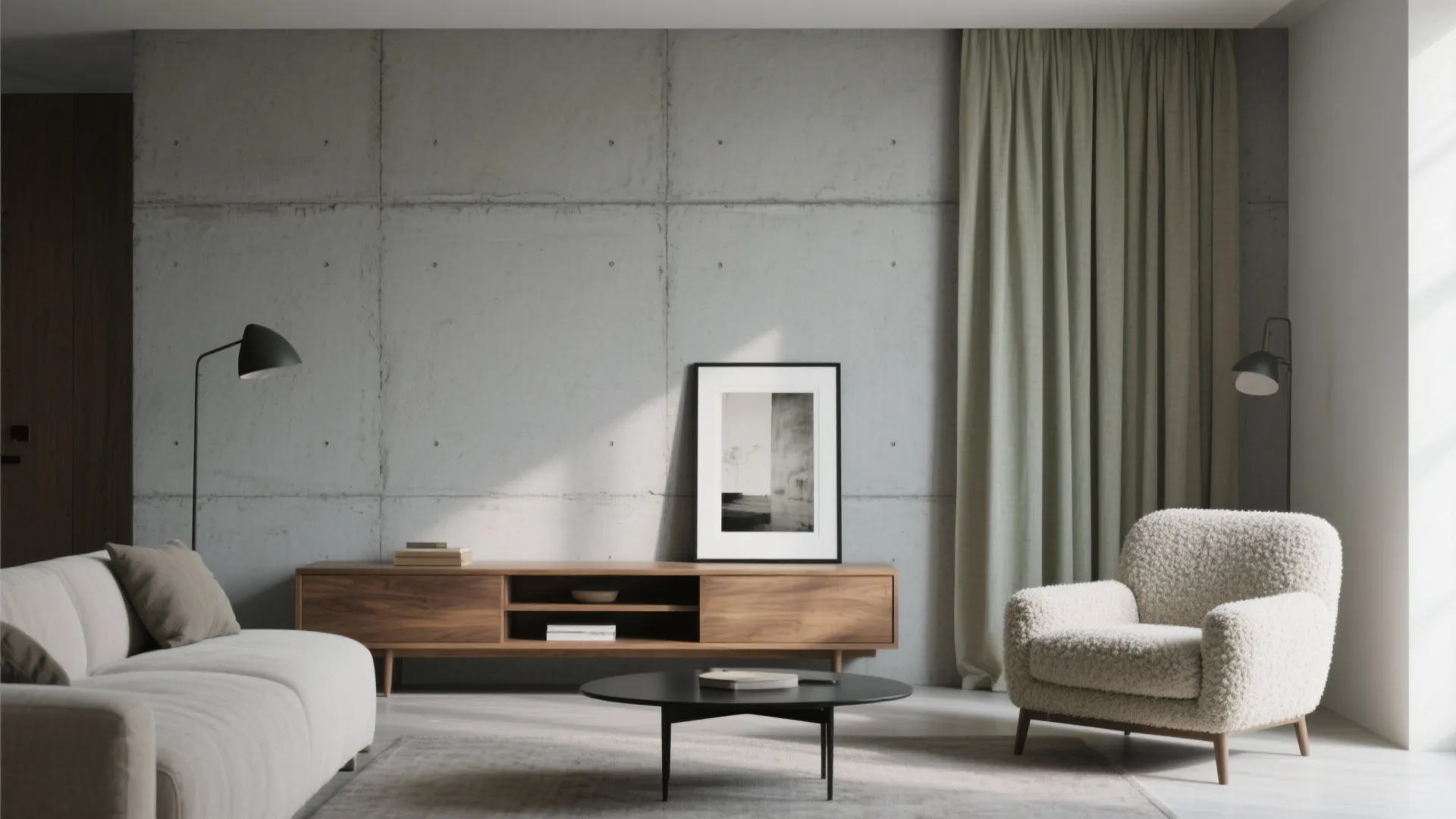 Textured Fiber Cement Feature Wall in the Living Room