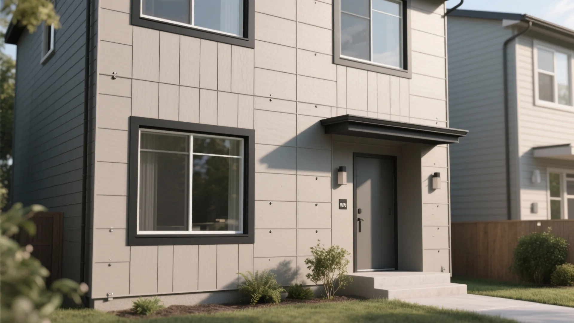 Fiber‑cement panels with crisp shadow gaps