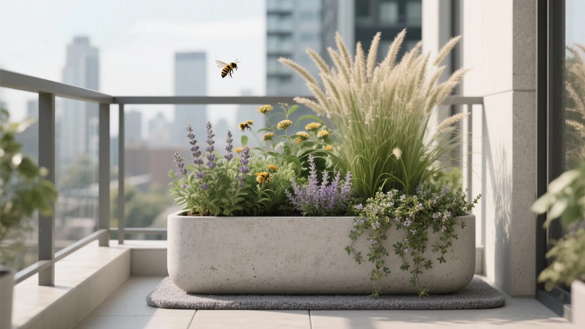 Lightweight Fiberstone Planters with Native Pollinator Mix