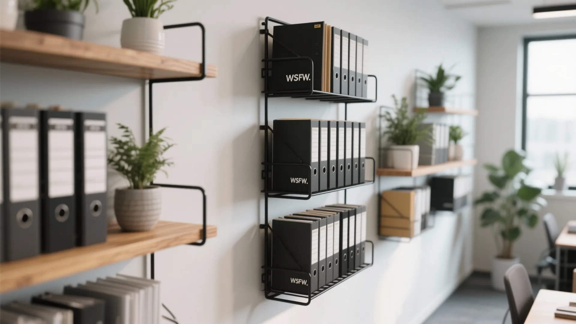 4. Wall-Mounted File Rack Shelving