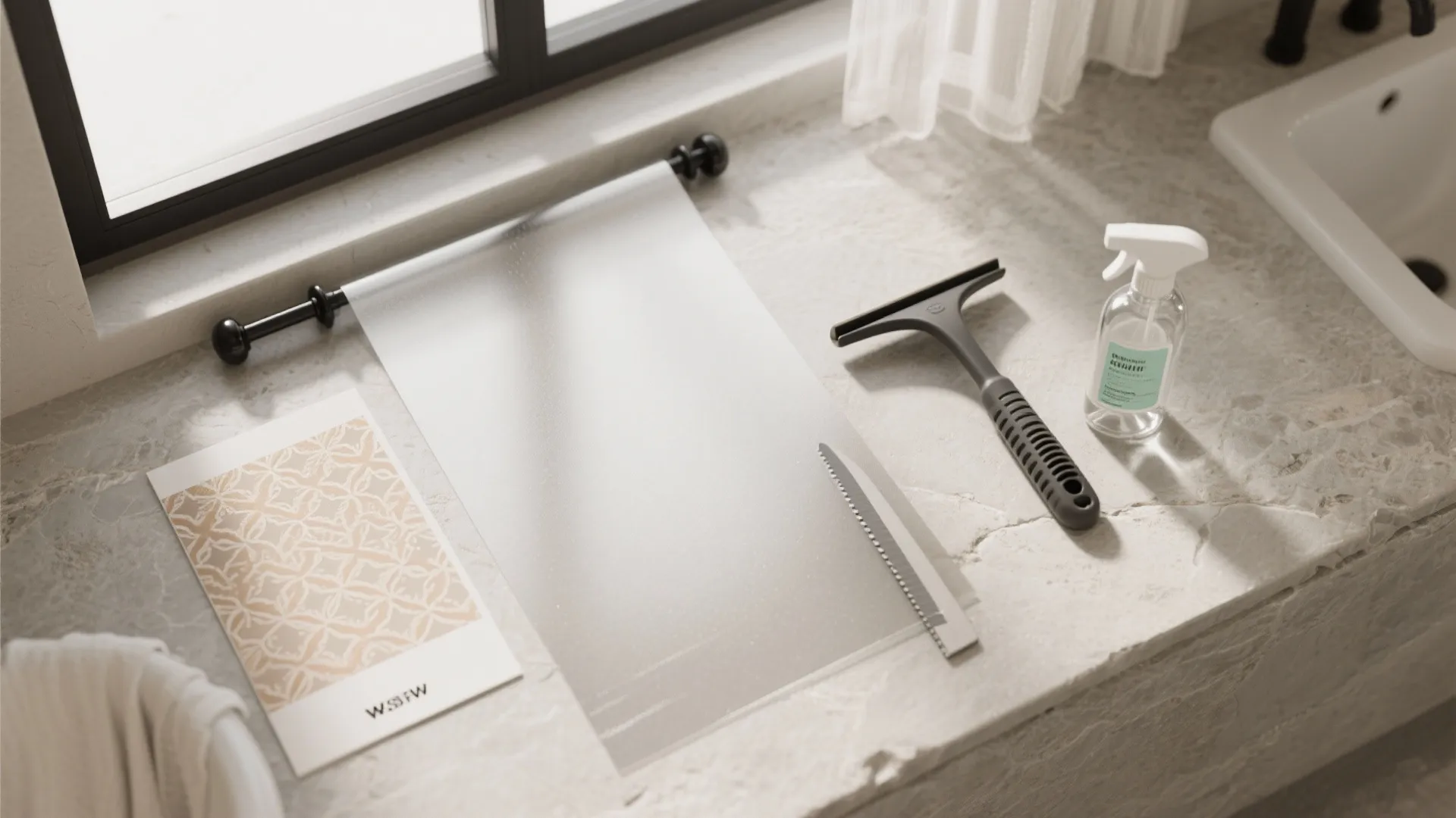 Privacy Window Film + Sheer Curtain Layer