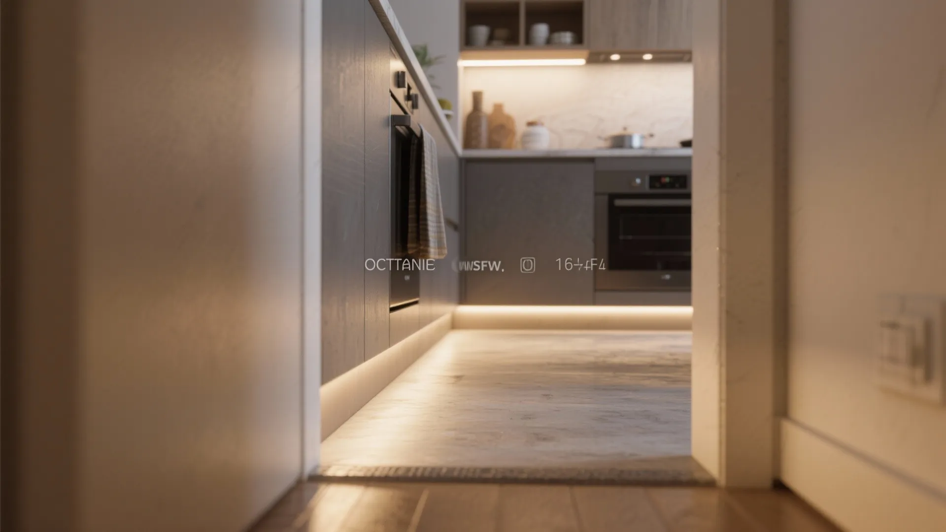 A considered kitchen vignette showing a refined threshold detail and natural movement across materials.