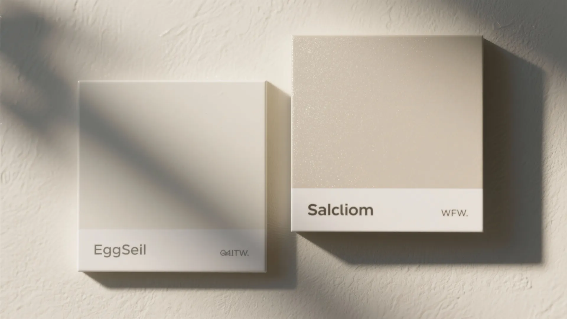 Side by side comparison of two square paint finish samples showing matte and glossy textures