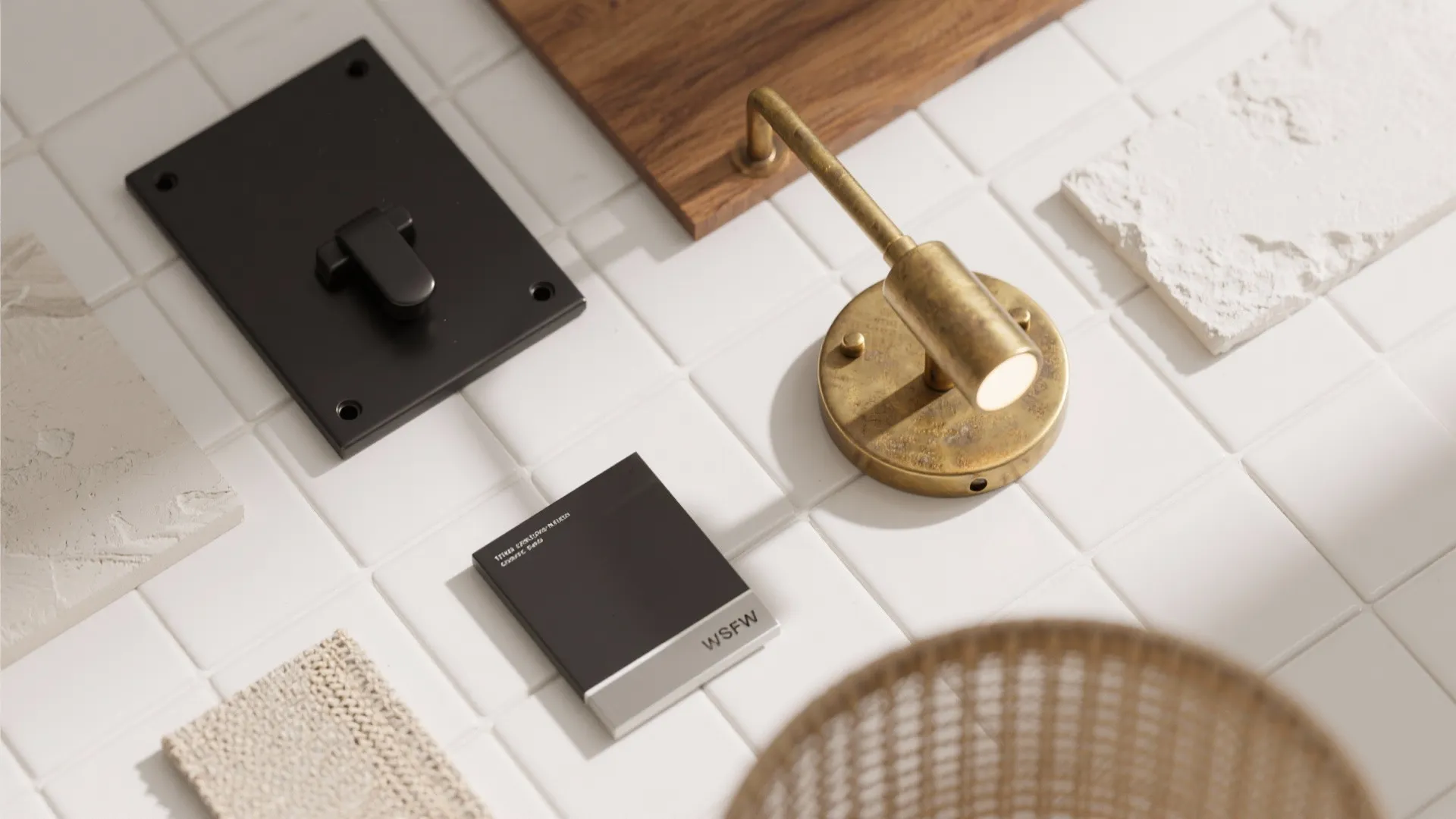 Finish pairing: matte black, brass, and warm textures