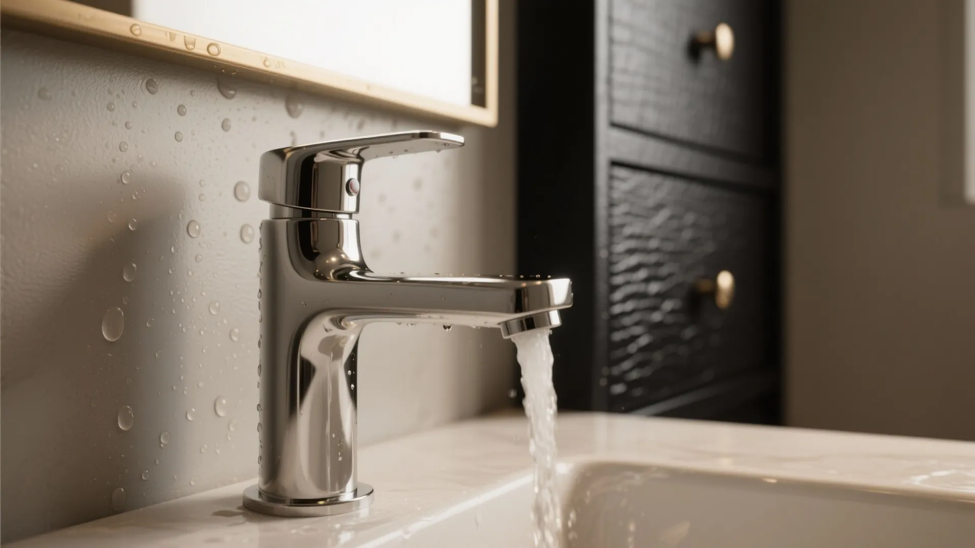 2. Mix finishes: chrome faucets, matte cabinets