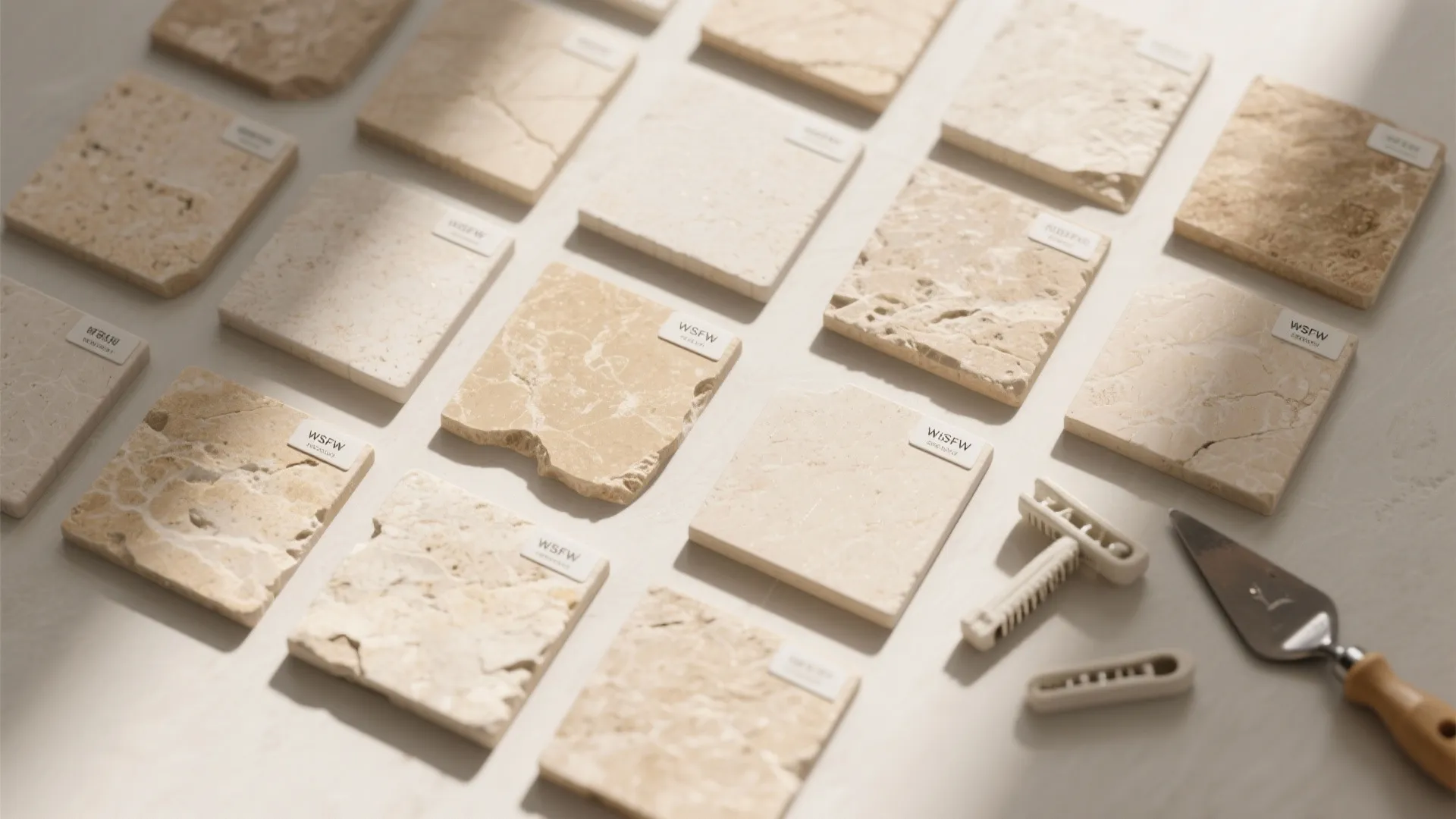 4. Mix finishes: honed for floors, filled or tumbled for accents