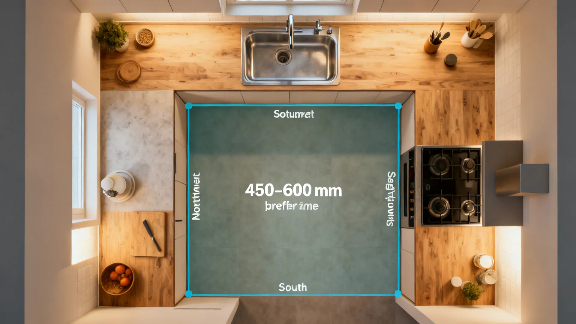 Separate Fire and Water: Sink NW/West, Hob SE/South