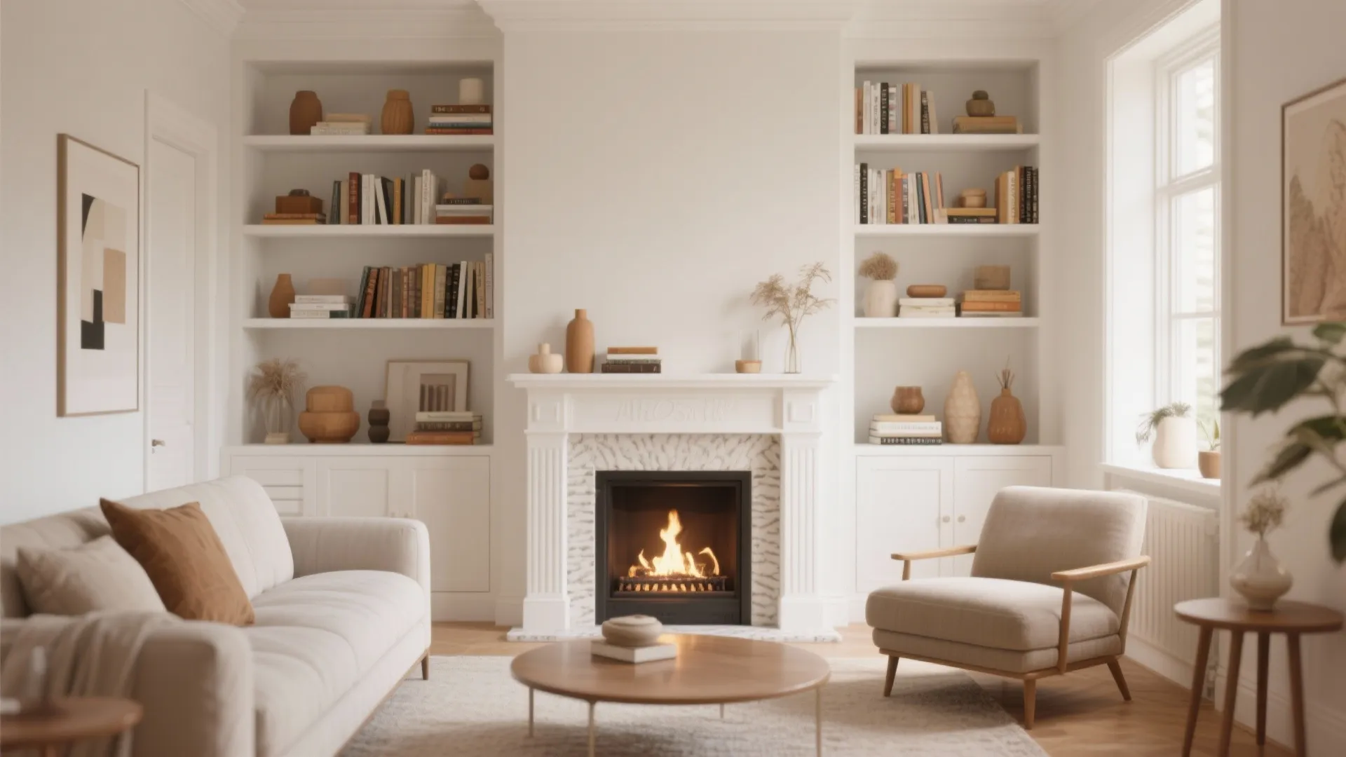 Built-in Shelves Flanking the Fireplace