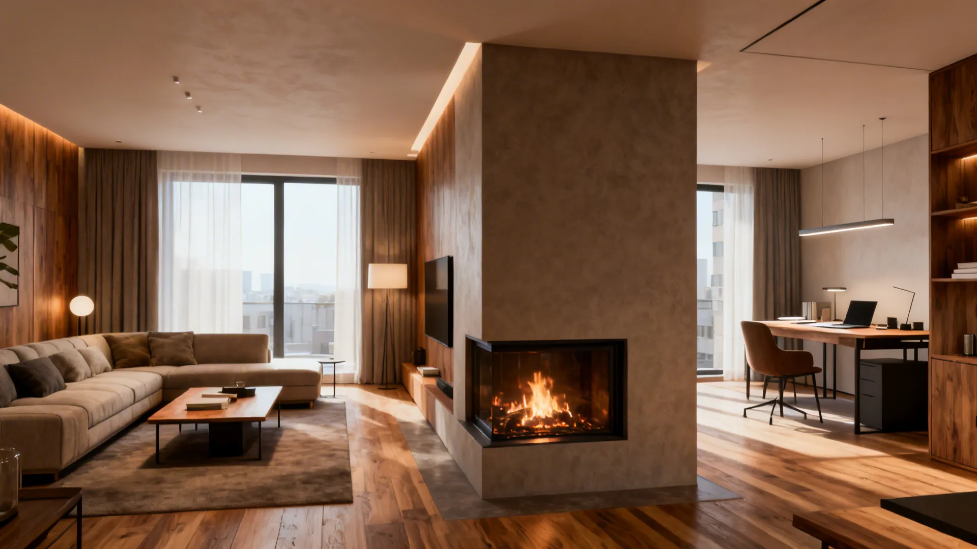 4. Corner Fireplace as a Room Divider