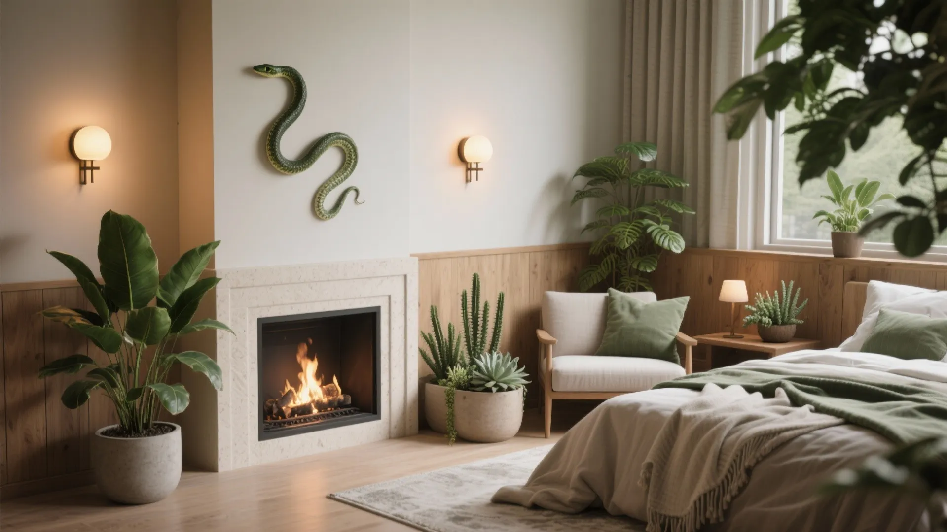 5. Make the fireplace the zone anchor with lighting and greenery