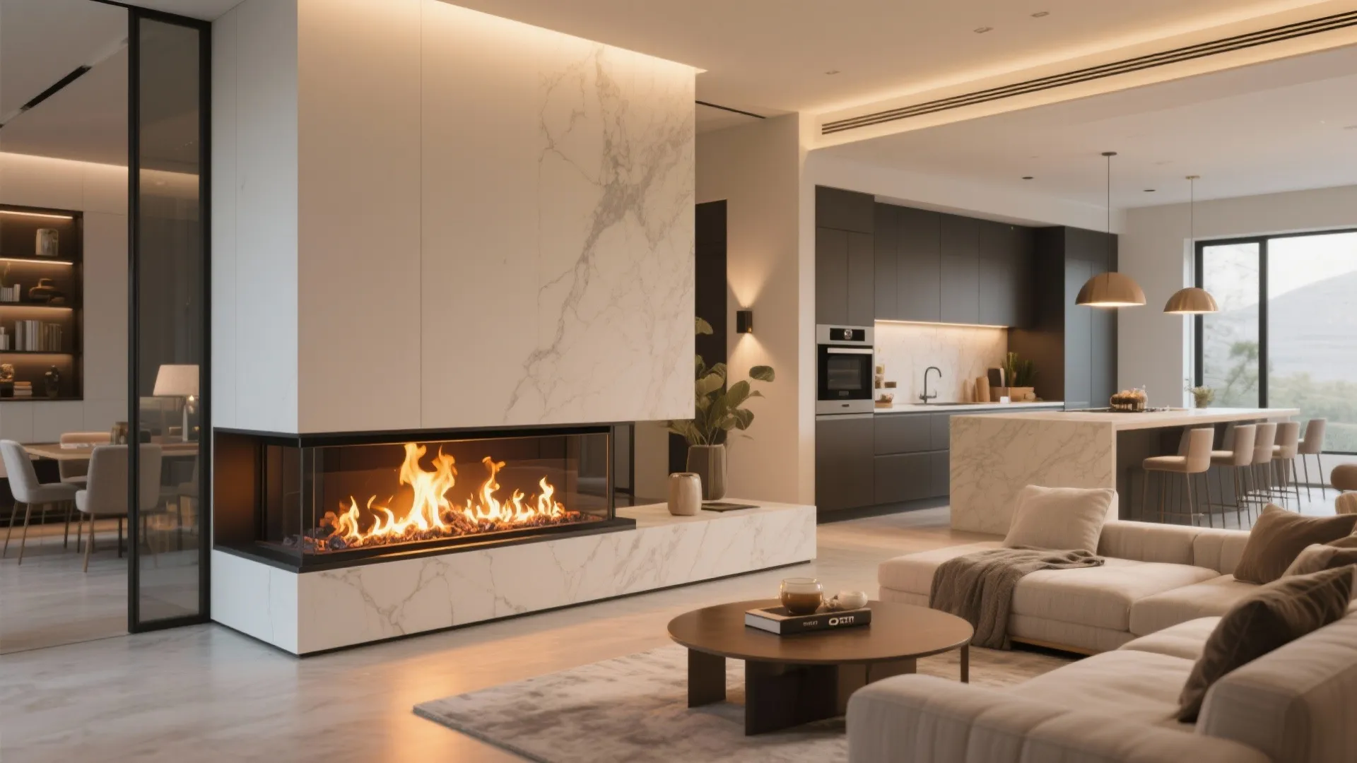 9. Half Wall with Built-In Fireplace