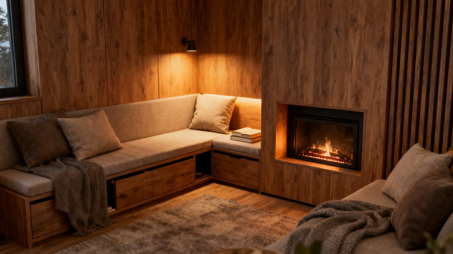 4. Fireplace Nook with Built-in Seating