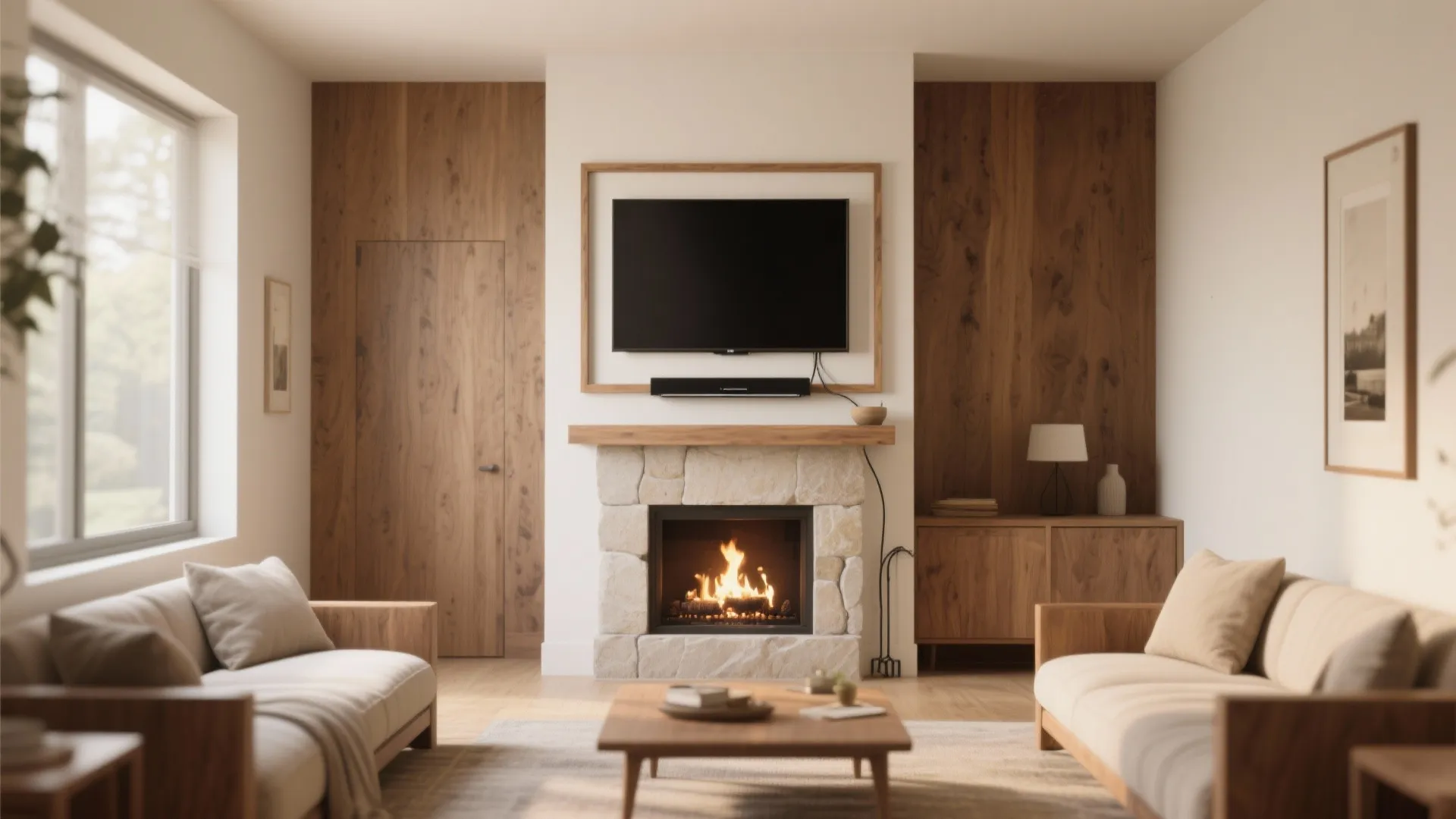 Center the TV over the fireplace—done right