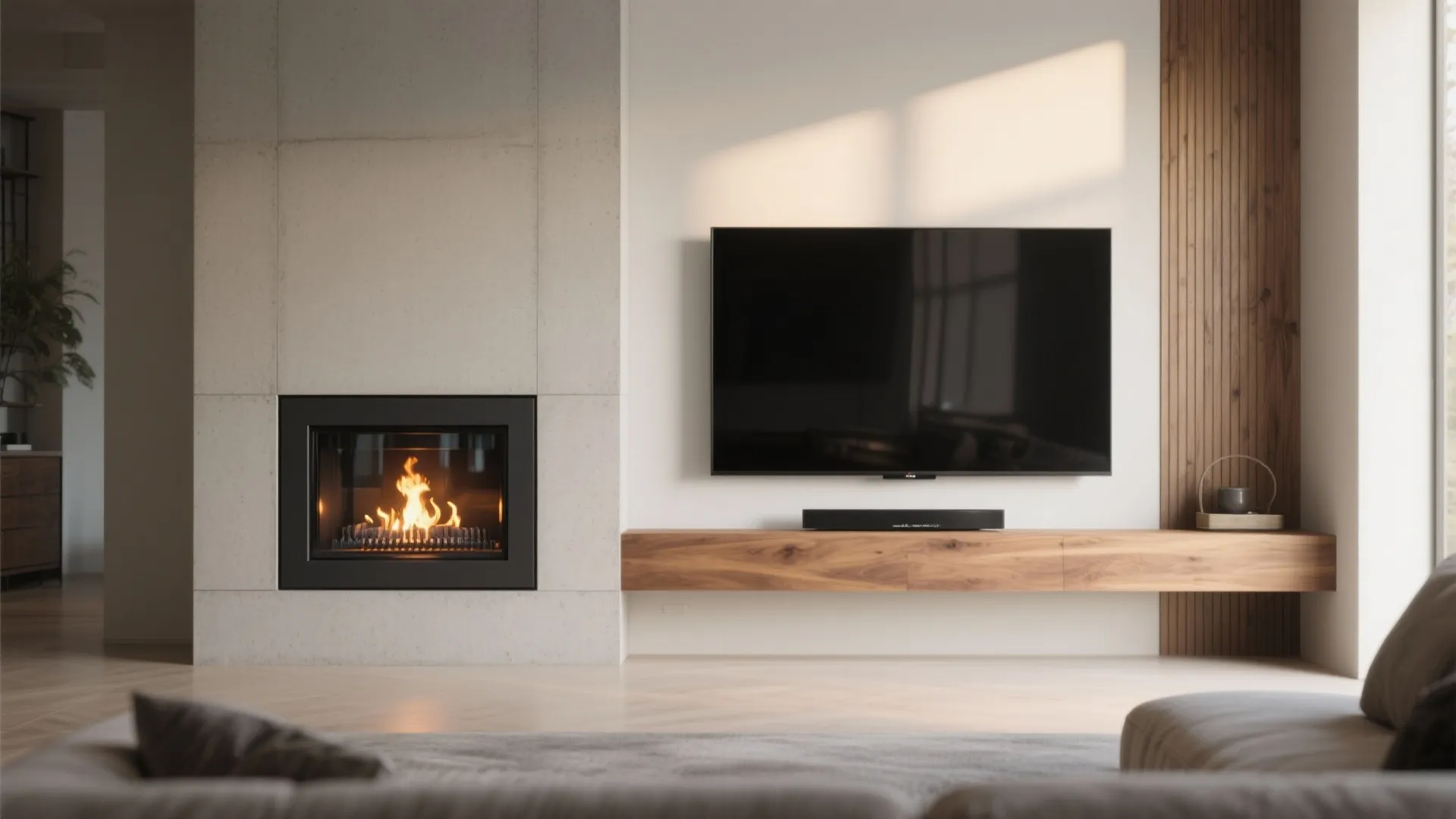 Integrated Fireplace + TV (Offset, Not Stacked)