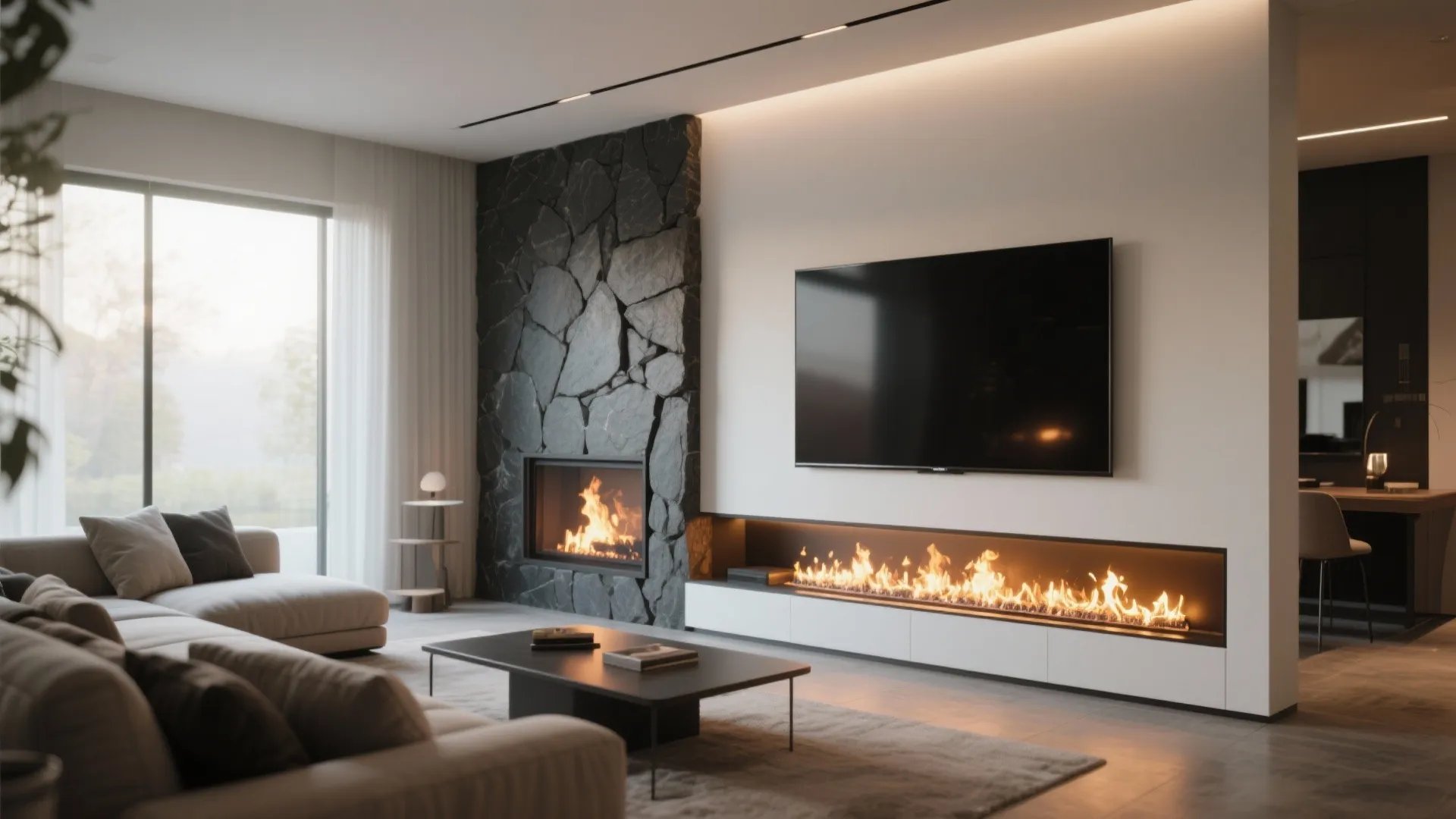 Built-In Fireplace and TV Combo