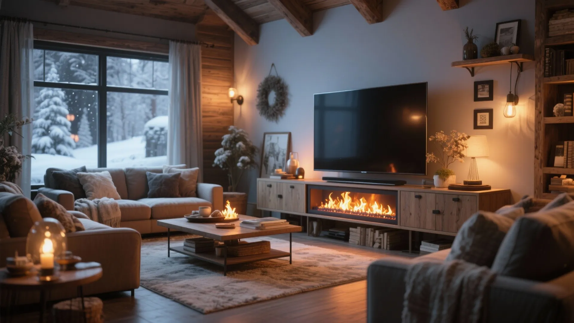 6. TV Stand with Integrated Electric Fireplace