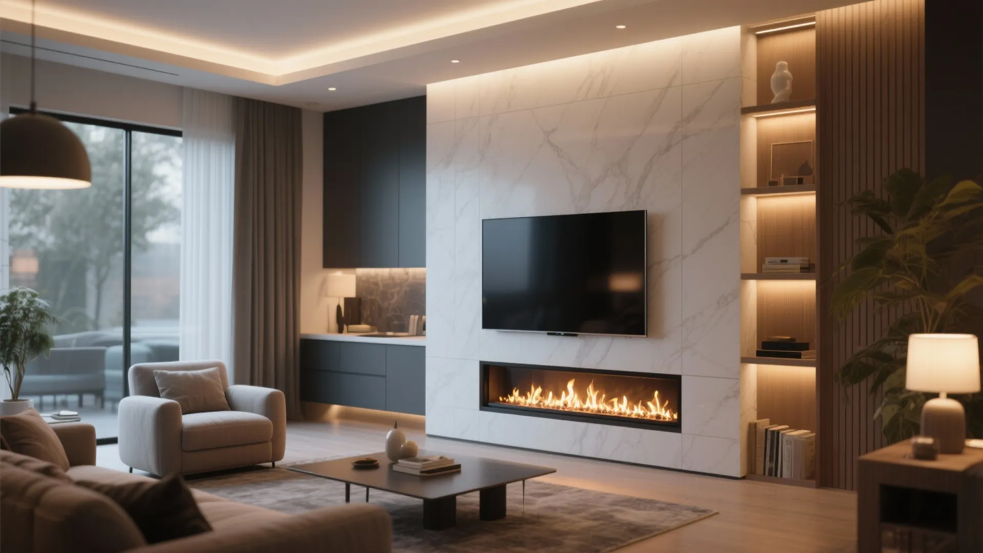 8. Built-in Fireplace & TV Wall