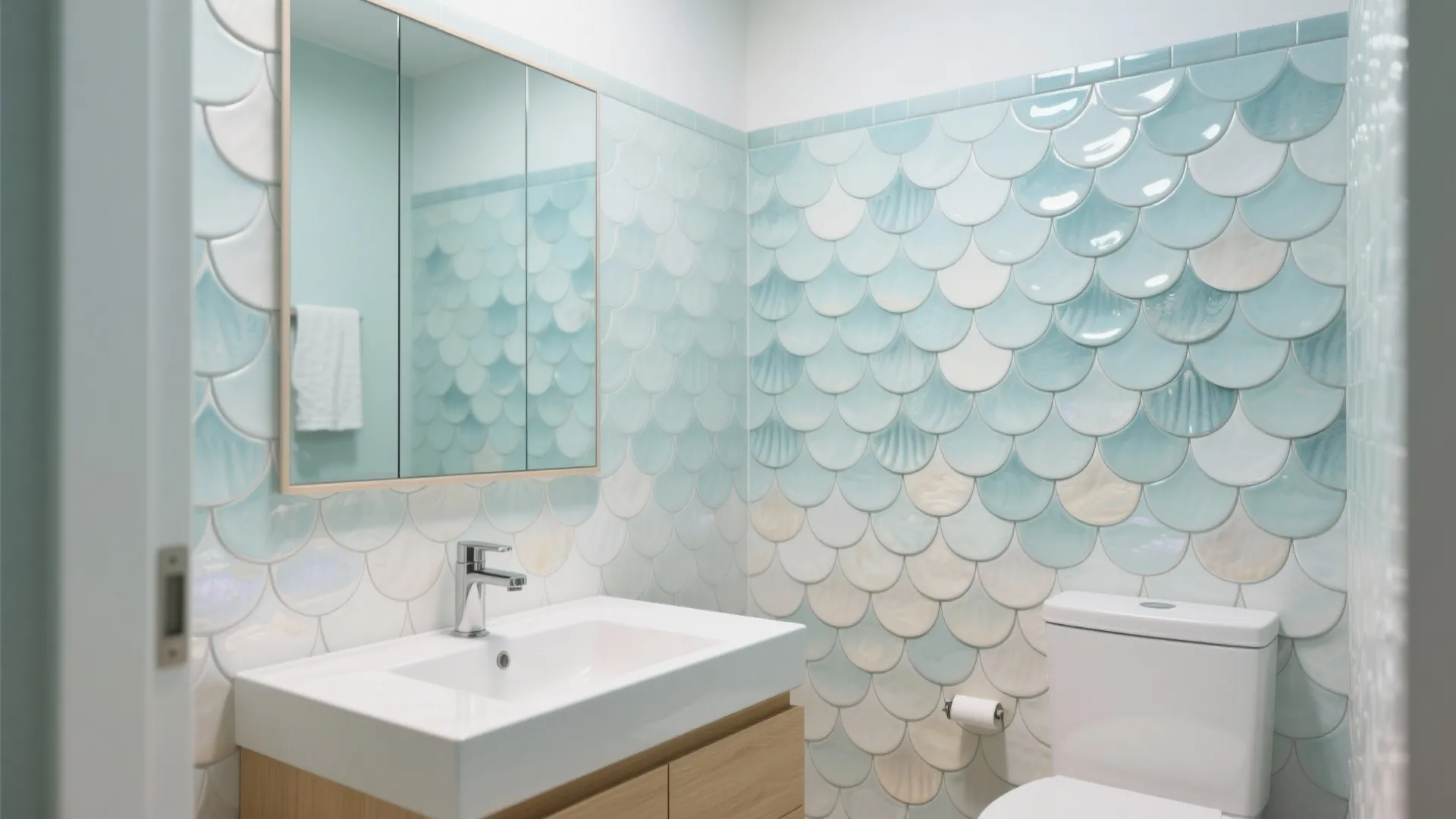 Fish-scale tiles that shimmer softly