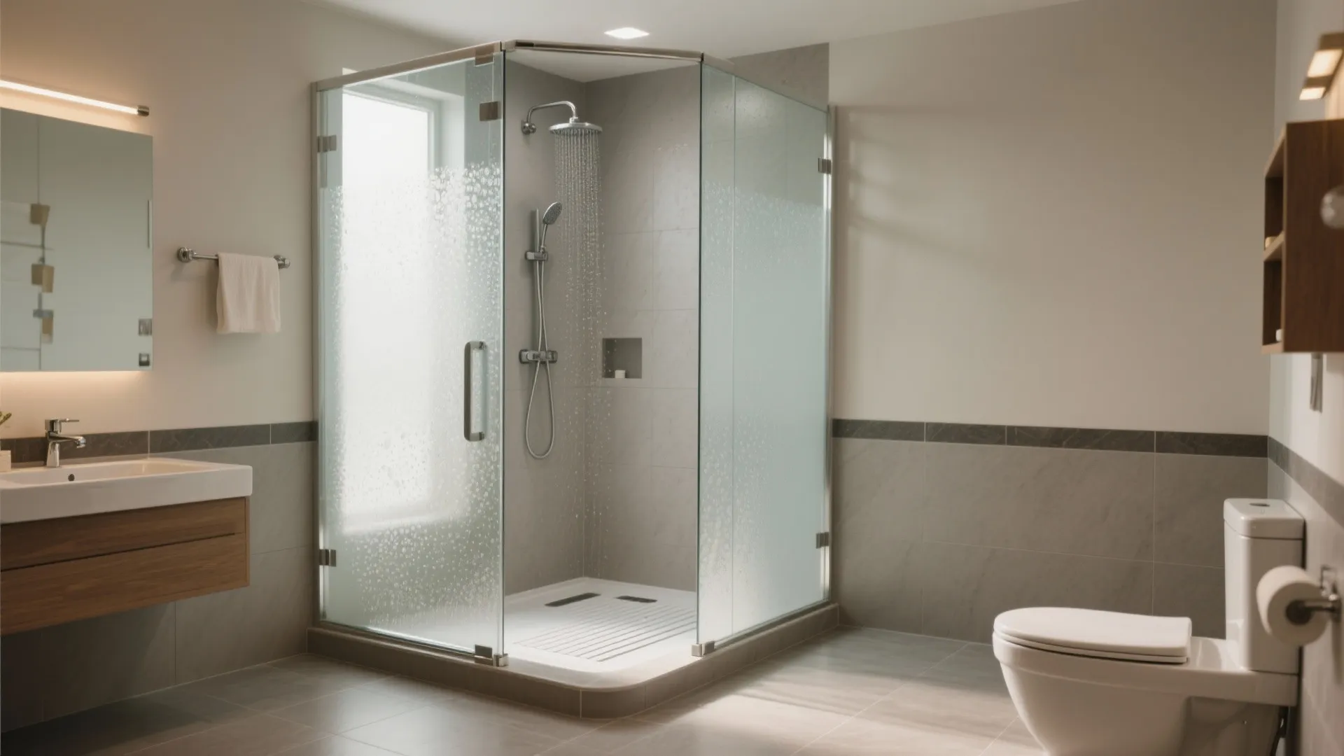 Wet-dry separation with a fixed glass panel