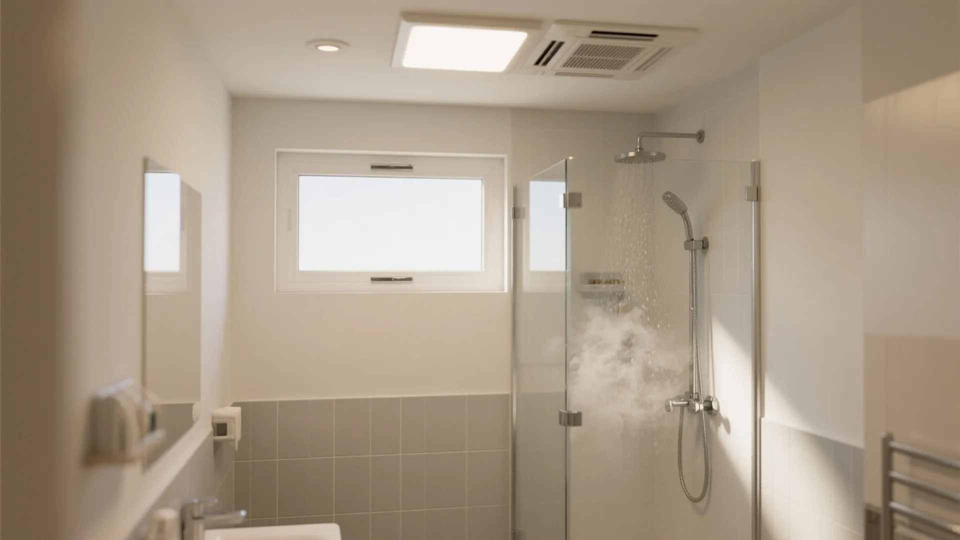 4) Hybrid Heat/Light/Fan in a UPVC Fixed Pane Above Shower