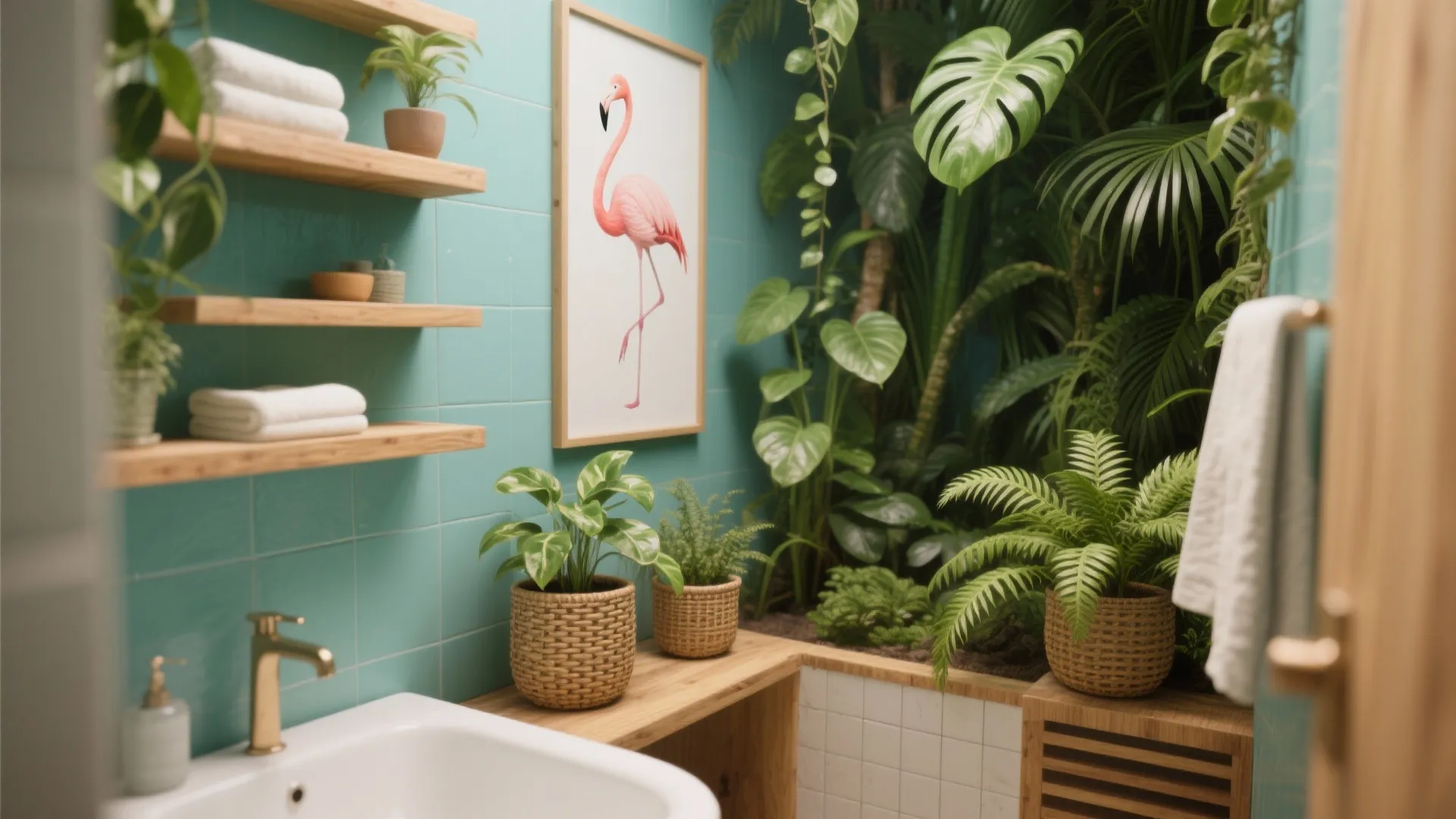 Mini Jungle with Plants and Flamingo Accents