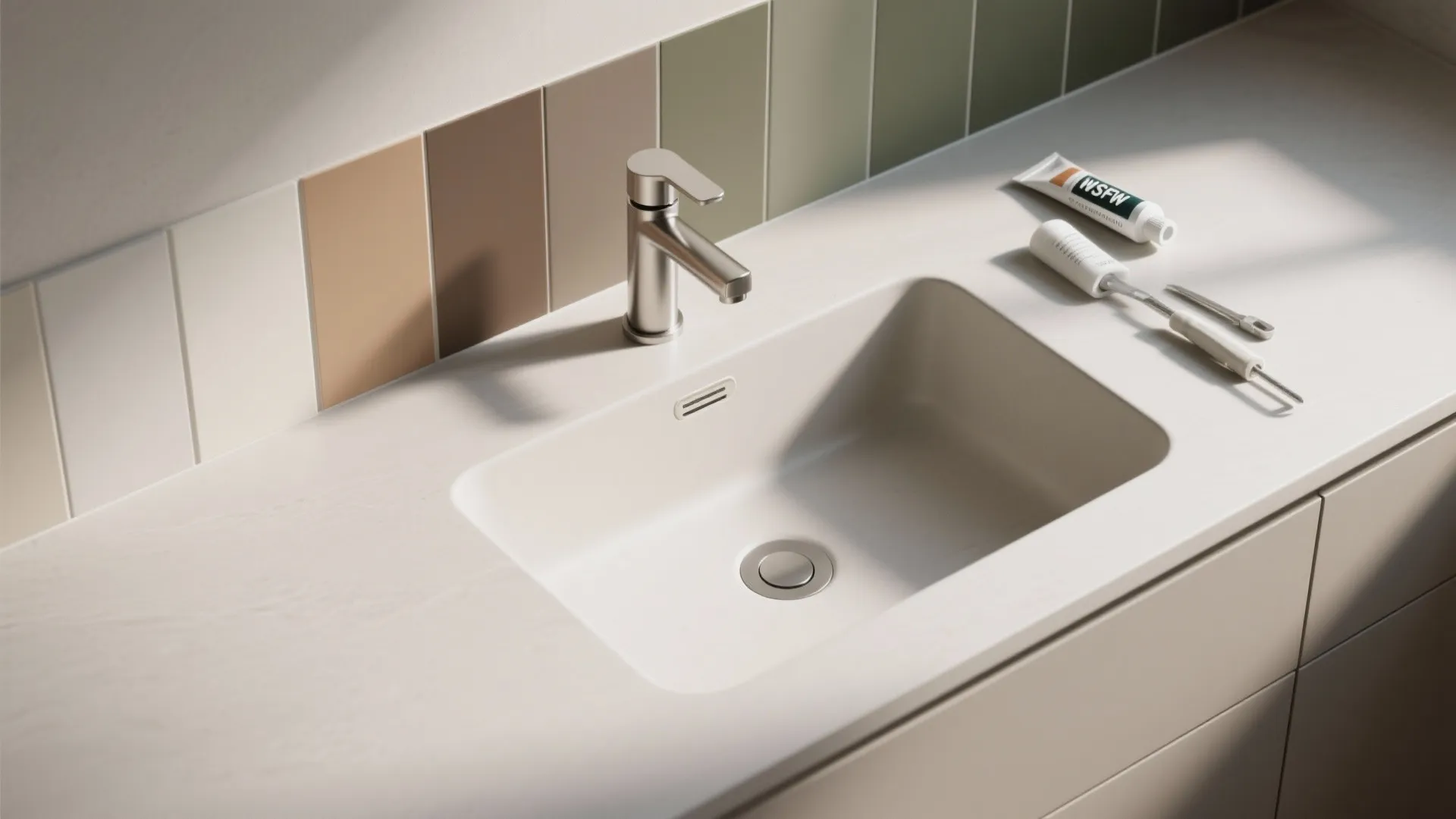 3) Integrated Basin and Backsplash in One Slab