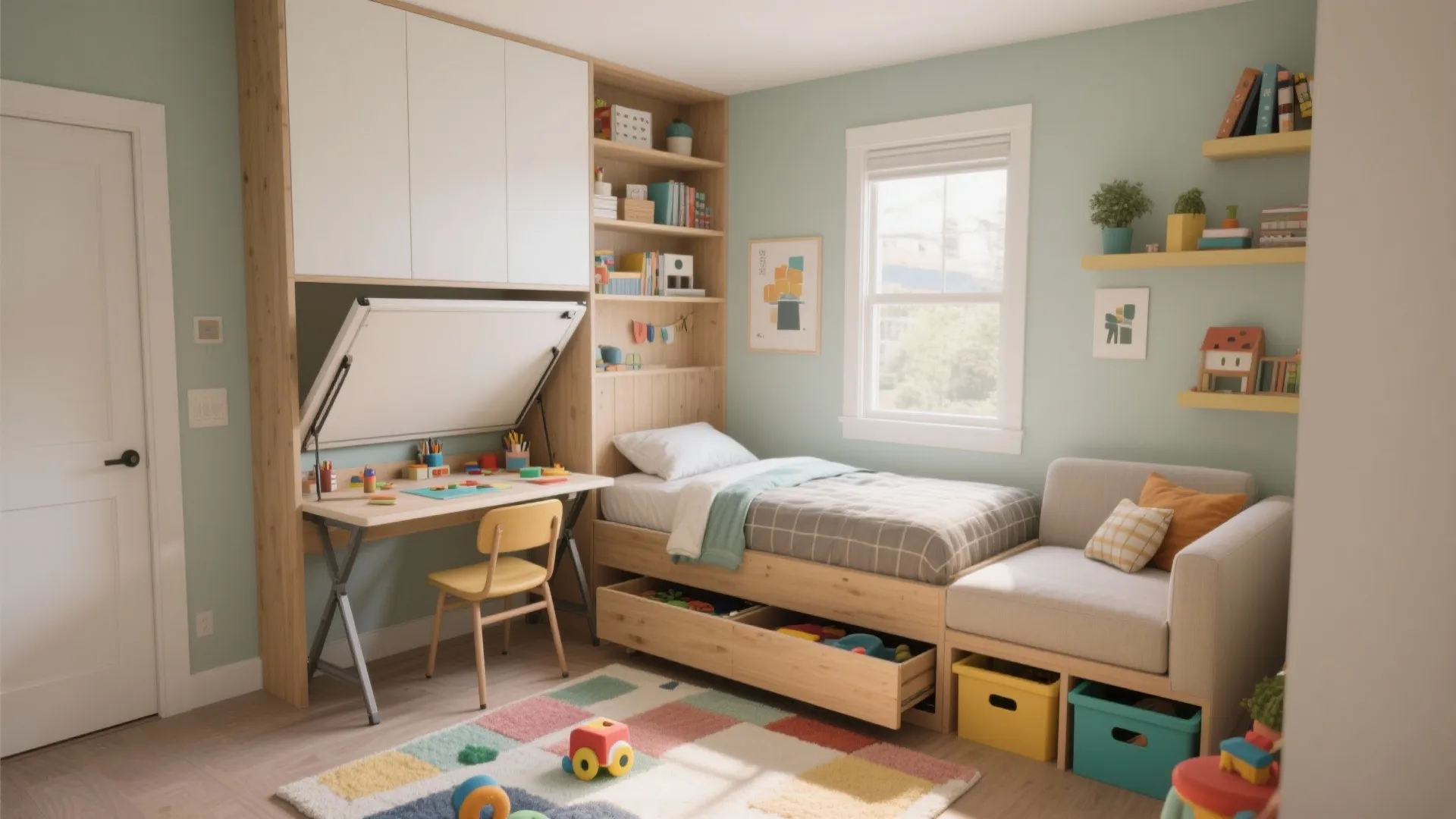 1. Maximize the second bedroom as a flexible sleep-and-play zone