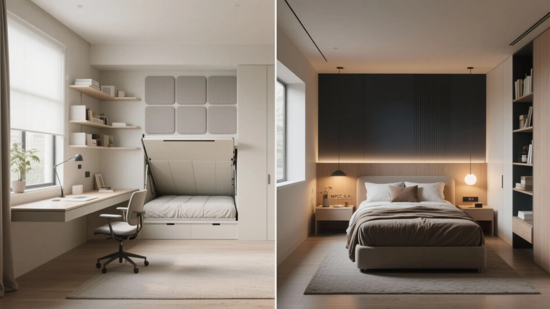 Bedroom-flex planning: study by day, sanctuary by night