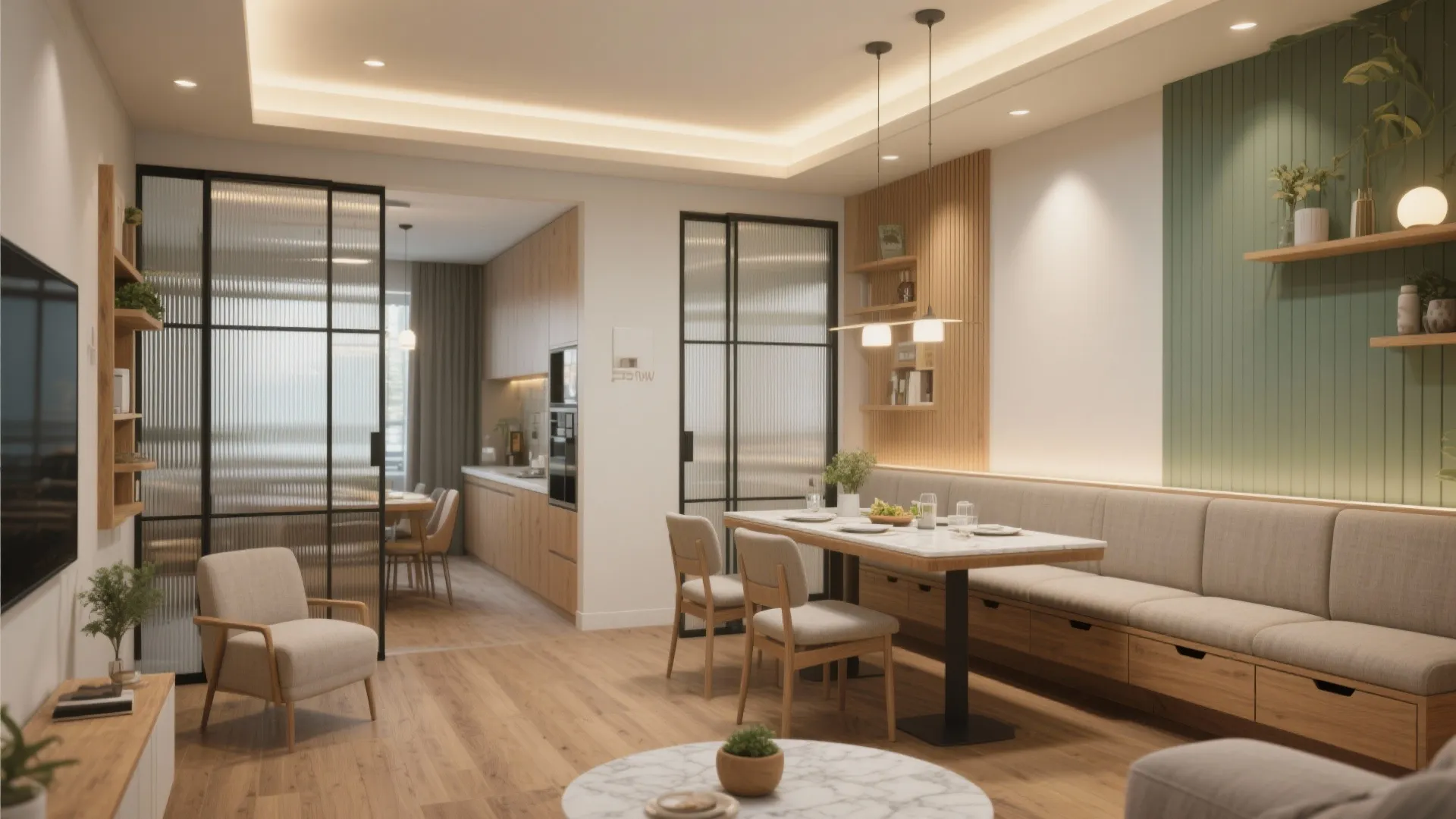 Flexible Living-Dining Core with Subtle Boundaries