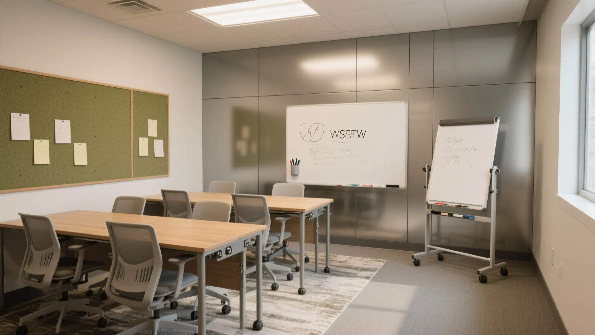 Flexible furniture + writeable walls for collaboration