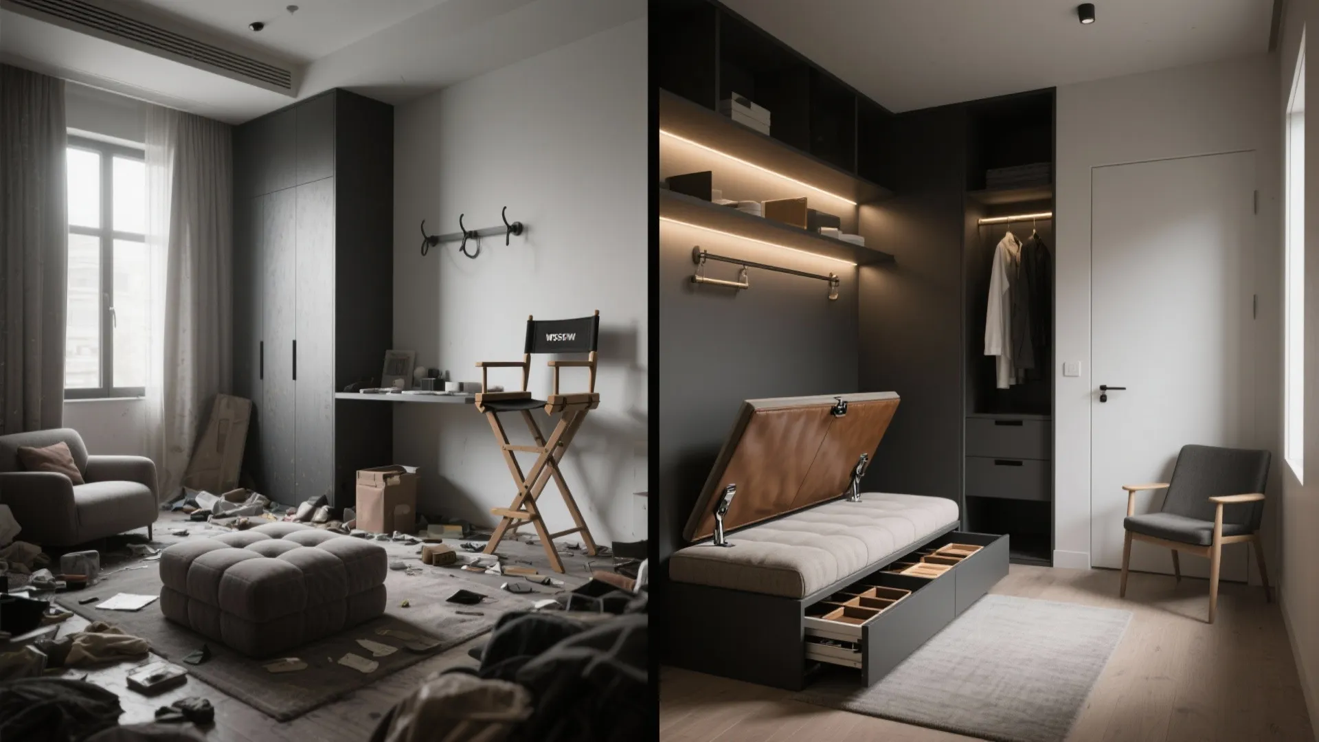 Smart Flex Pieces: Ottoman Bench, Folding Chair, and Slim Wardrobe